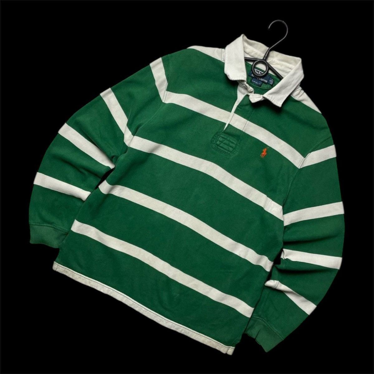 Polo Ralph Lauren Vintage polo Ralph Lauren green striped rugby shirt long L Size US L / EU 52-54 / 3 - 1 Thumbnail