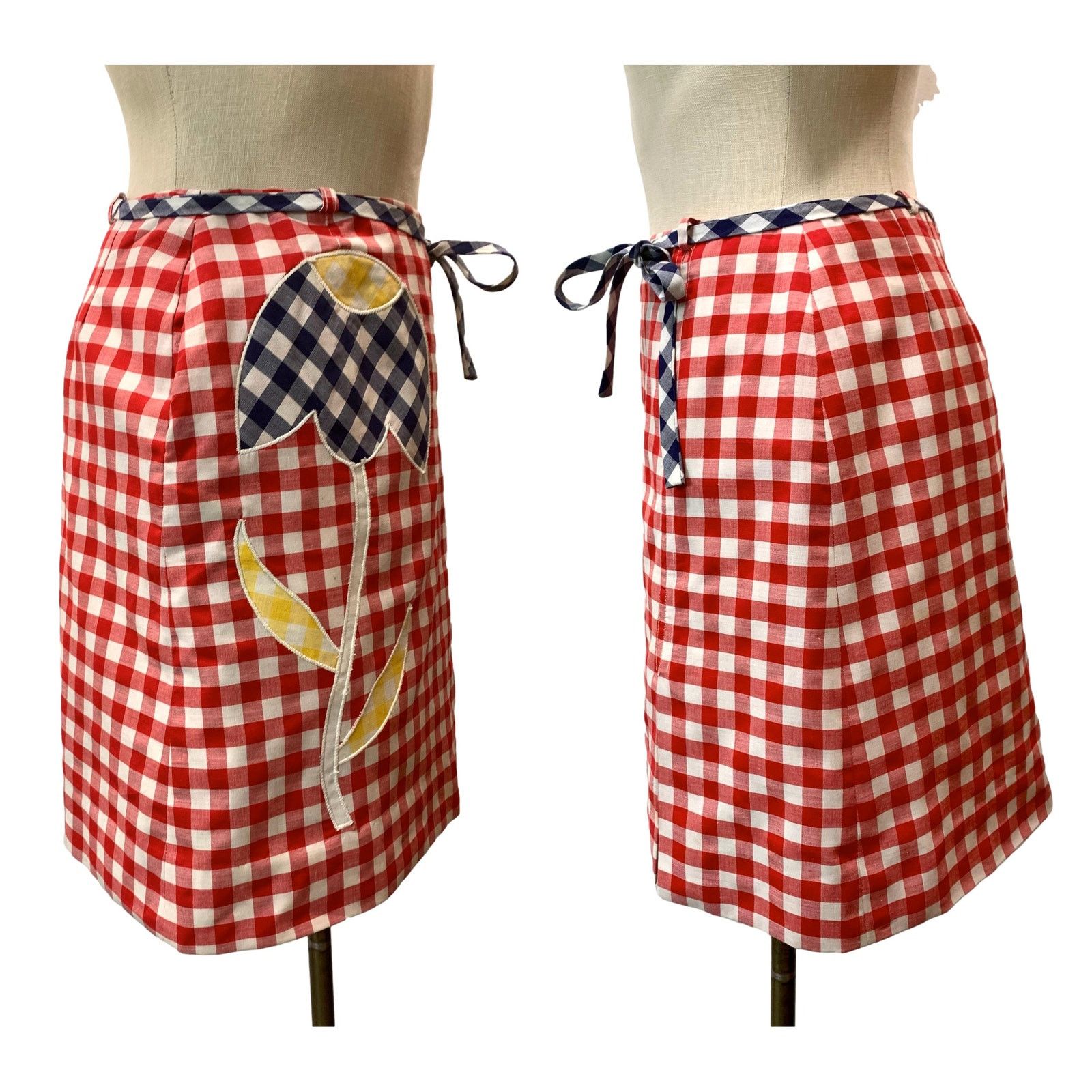Vintage 60s Mod Red White Gingham Tennis Skort w Large Tulip | W 28" Size 28" / US 6 / IT 42 - 9 Thumbnail