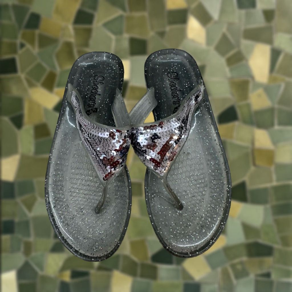 SKECHERS Skechers Cali Womens Sandals Size 6 Gray Jelly FlipFlops Sparkel Thong Slip On Flat Sandal Casual Womens 80s 90s Outdoor Size US 6 / IT 36 - 1 Thumbnail