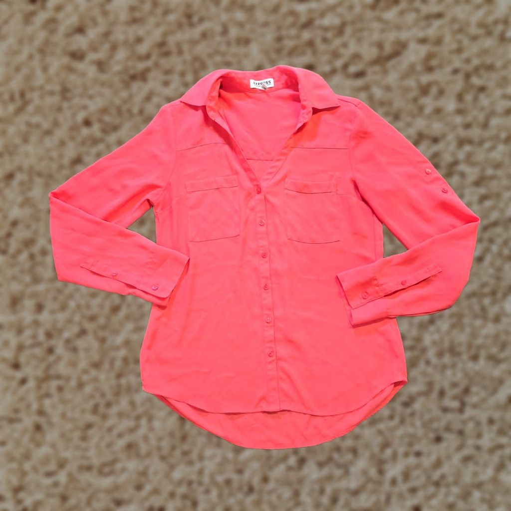Express Express Shirt Women XS Pink Portofino Sheer Button Front Long Sleeve Career Size XS / US 0-2 / IT 36-38 - 1 Thumbnail