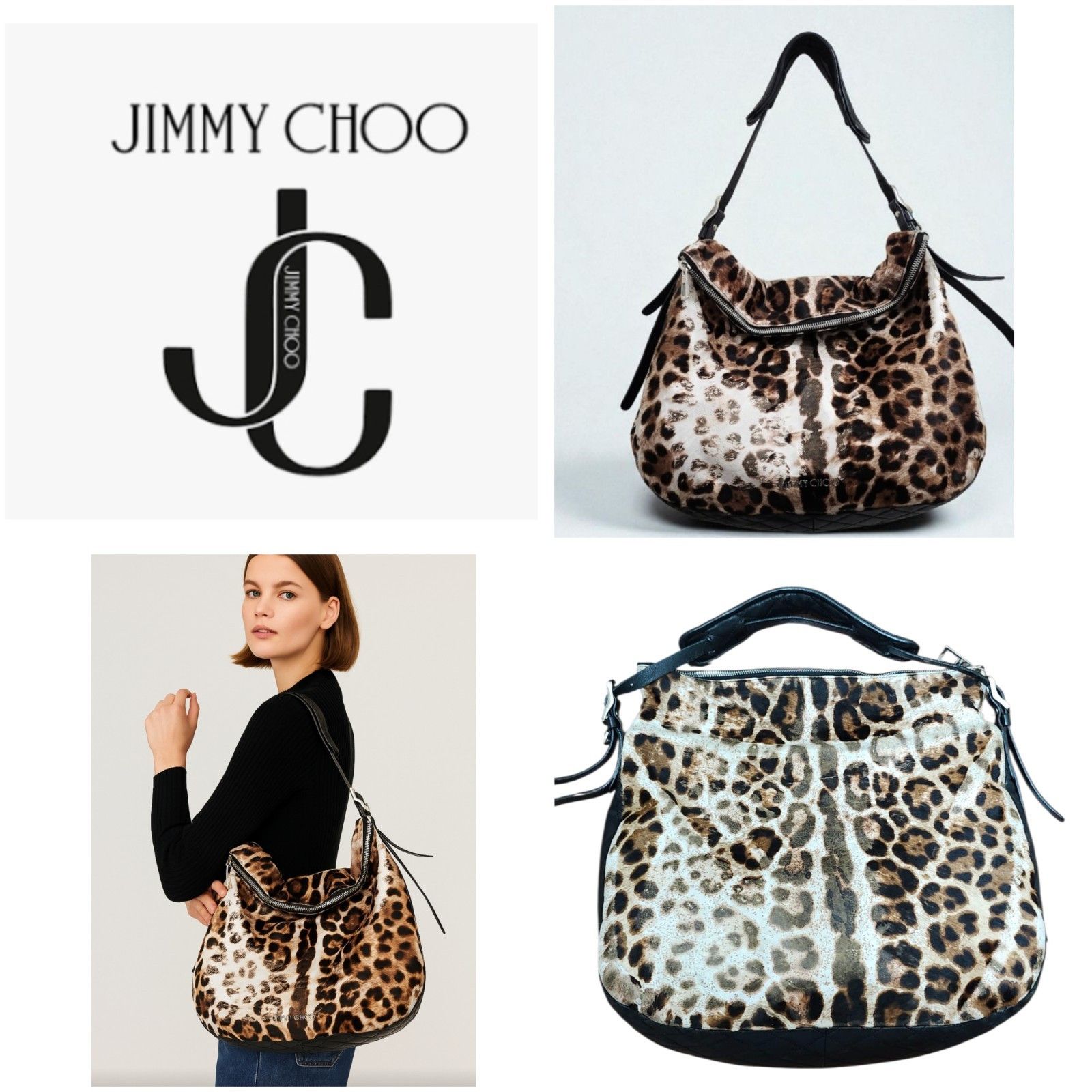 Jimmy Choo Jimmy Choo Animal Print Hobo Bag Fur & Leather Designer Size ONE SIZE - 1 Thumbnail