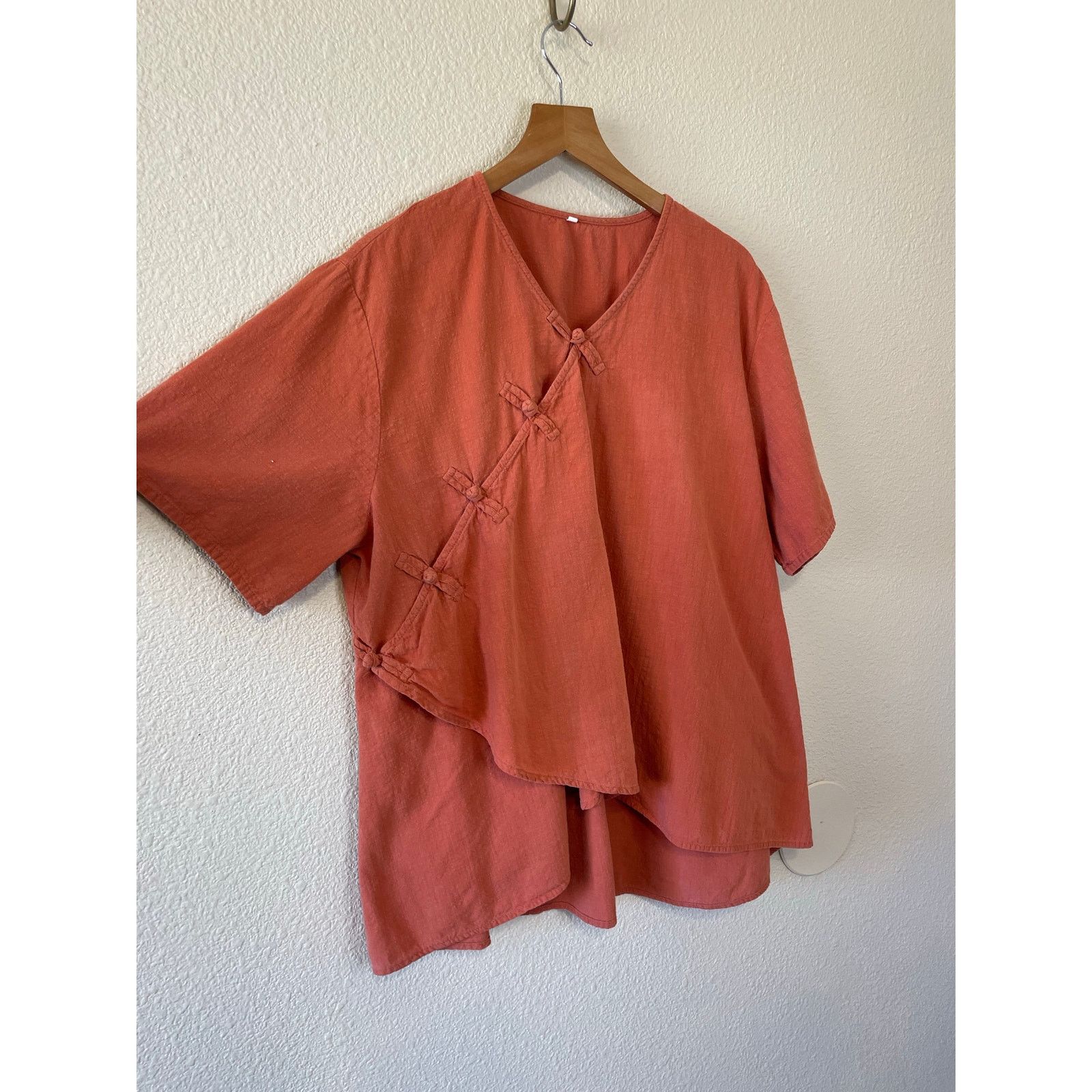 Other Cotton Linen Boho Frog Loop Short Sleeve Orange Tunic Top 2X Size XXL / US 16-18 / IT 52-54 - 11 Thumbnail
