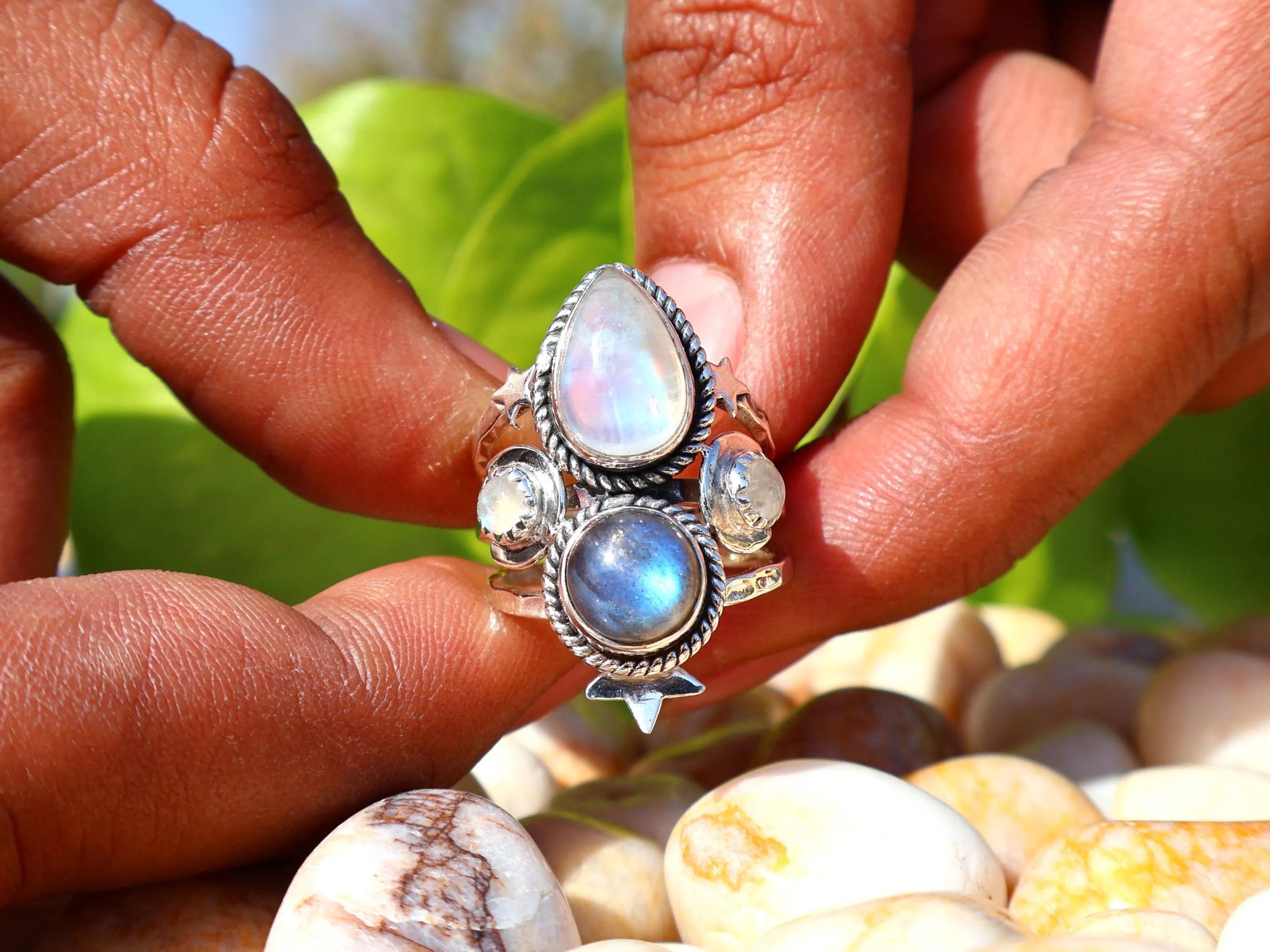 Handmade Rainbow Moonstone Labradorite Ring, 925 Silver Handmade, Size ONE SIZE - 3 Thumbnail