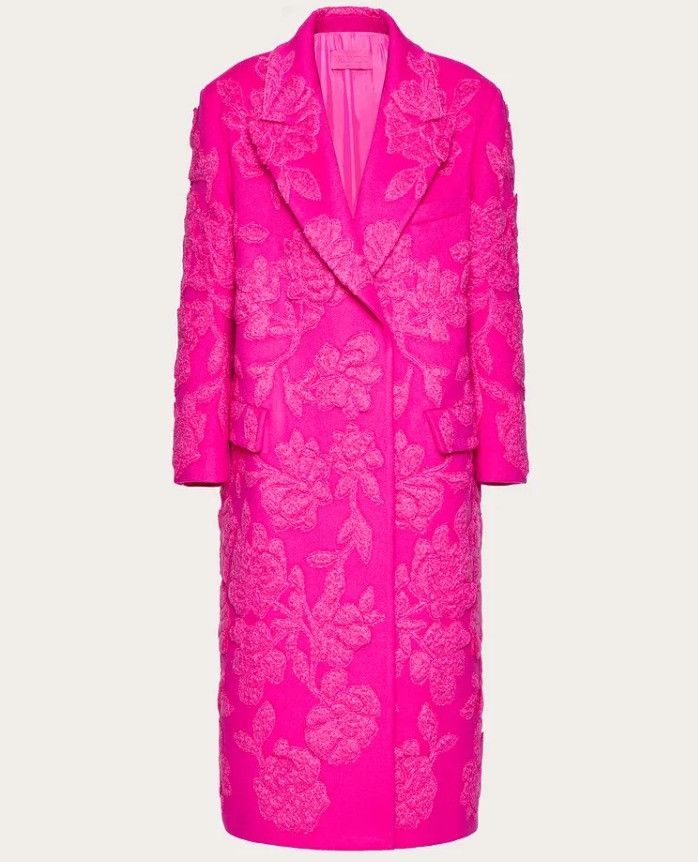 Valentino os11x0724 Appliqué Wool-Blend Overcoat in Pink Size S / US 4 / IT 40 - 1 Thumbnail