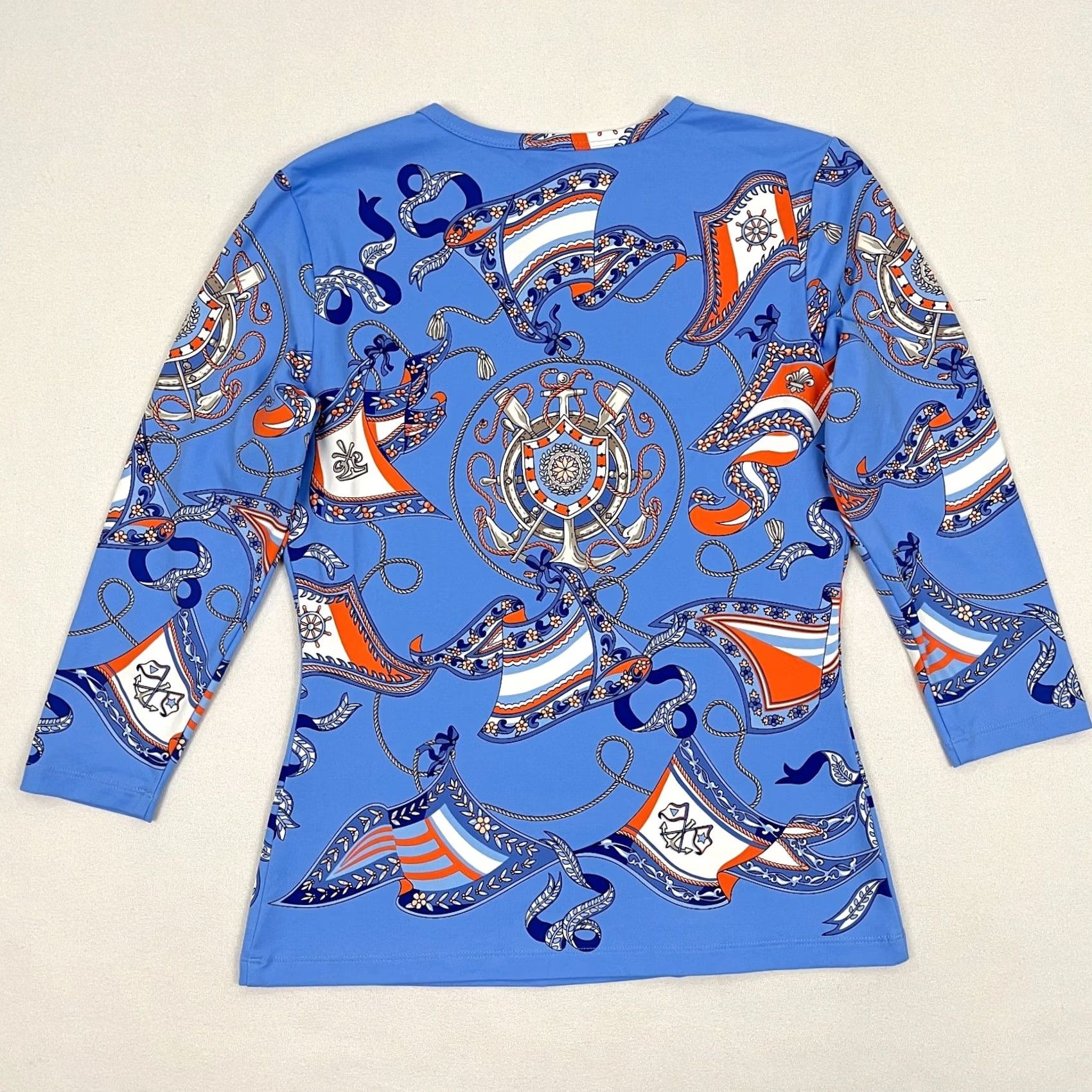 J.McLaughlin VINTAGE J. McLaughlin Womens Small Blue Nautical Coastal Sailing Flags Rope Blouse Shirt Size S / US 4 / IT 40 - 7 Thumbnail