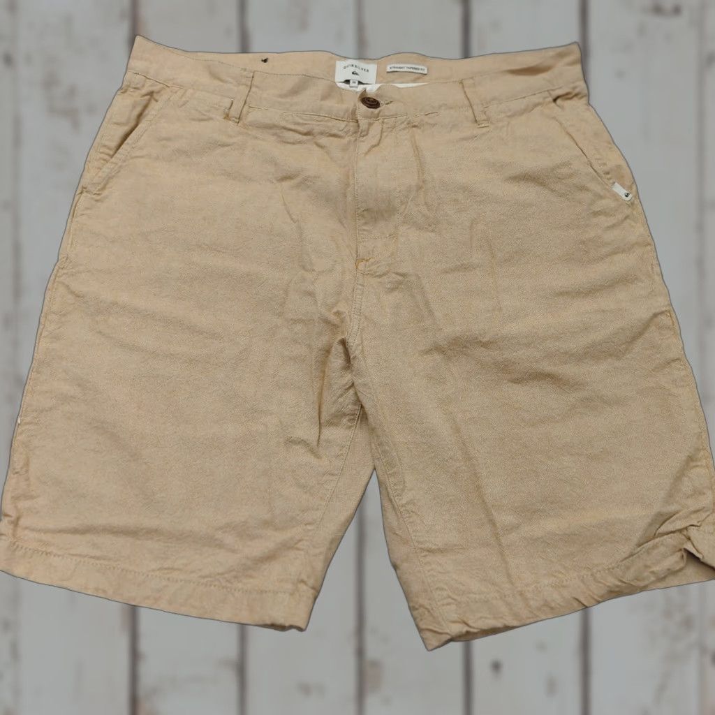 Quiksilver Quiksilver Chino Shorts Men 36x9" Flat Front Straight Fit Tan Cotton Surfer Logo Beach Logo Semantically Size US 36 / EU 52 - 1 Thumbnail