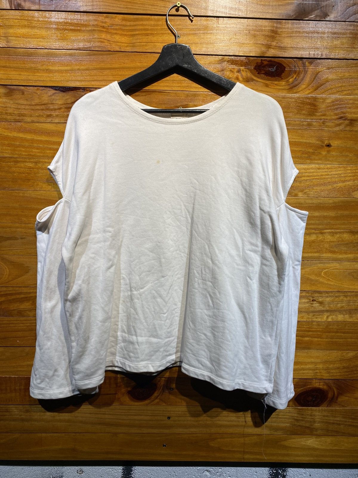 Japanese Brand Vintage RiLi Tokyo White Cotton Cut-Out Sleeve Top – Unisex Size M / US 6-8 / IT 42-44 - 3 Thumbnail