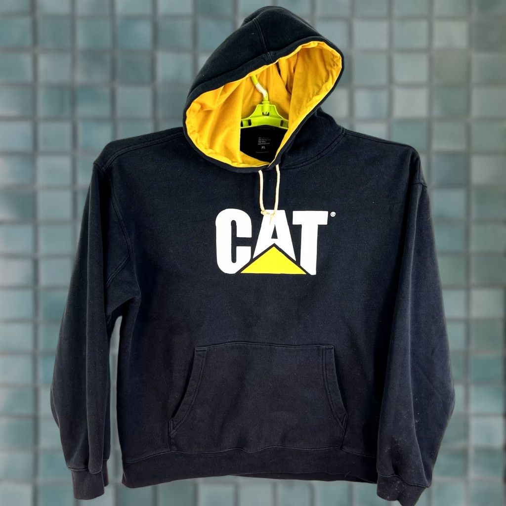 Vintage VINTAGE CAT Caterpillar Hooded Sweatshirt Mens XL Black/Yellow Size US XL / EU 56 / 4 - 1 Thumbnail