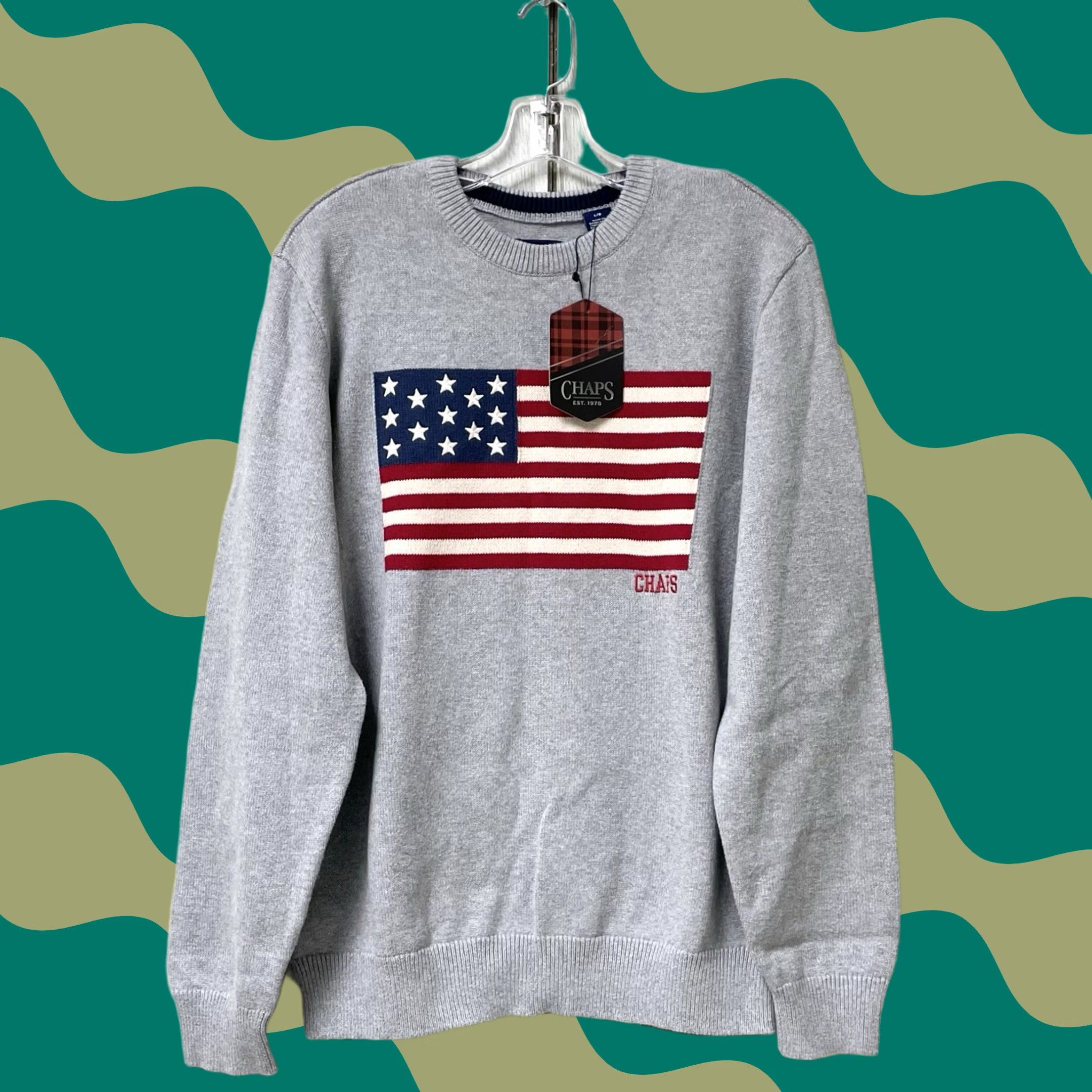 Chaps Chaps Men Light Gray Embroidered American Flag Crewneck Long Sleeve Sweater L Size US L / EU 52-54 / 3 - 1 Thumbnail