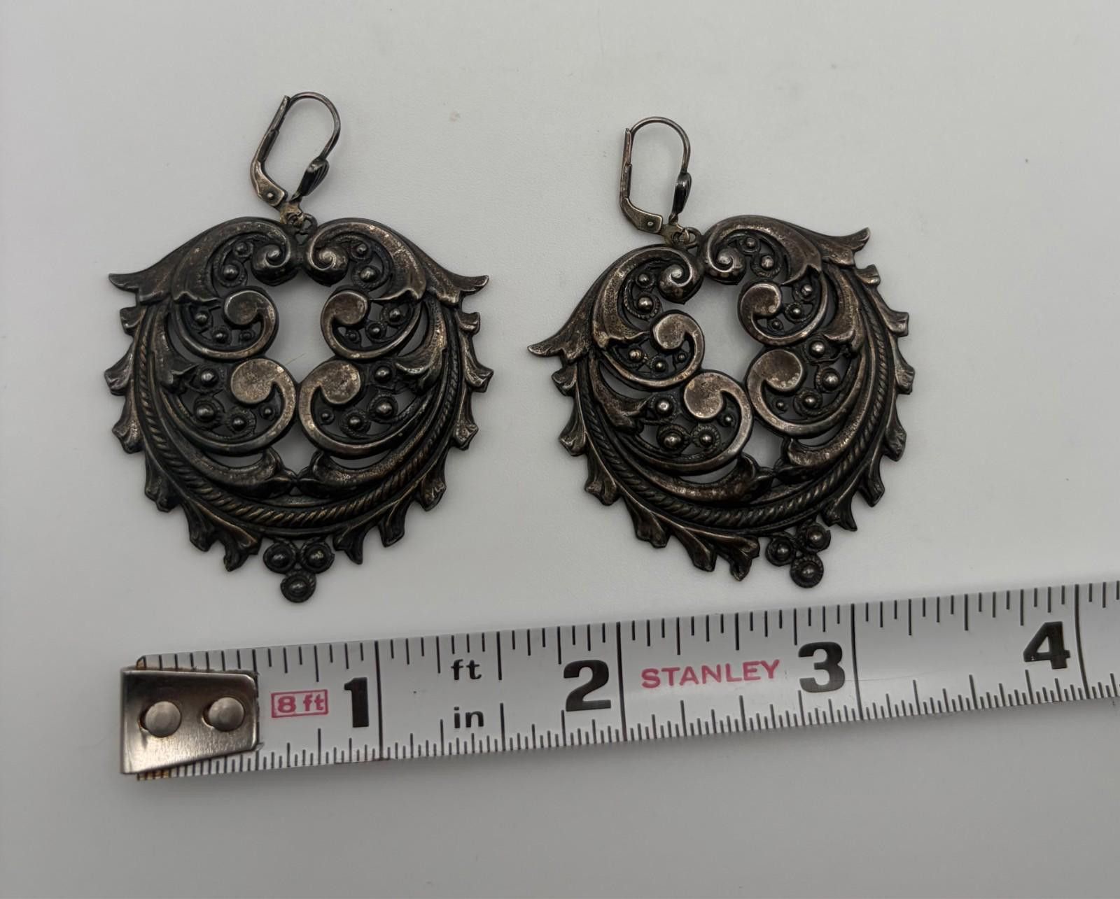 The Unbranded Brand Vintage Ornate Silver Scroll Drop Earrings Size ONE SIZE - 4 Thumbnail