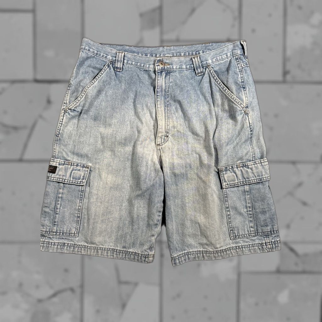 VINTAGE Wrangler Cargo Denim Shorts Mens 36 Blue Baggy 90s Grunge Skate