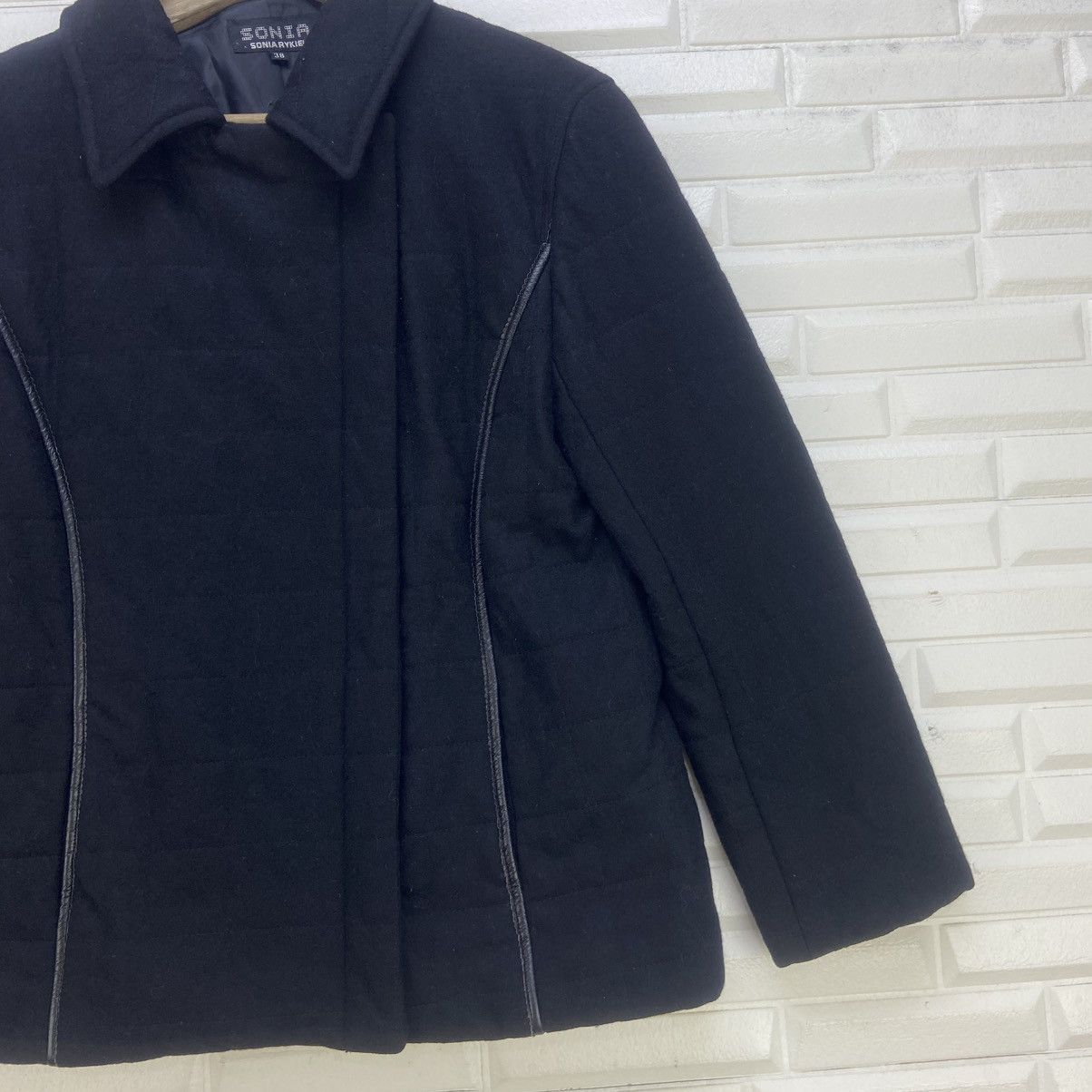 Designer × Sonia Rykiel Sonia Rykiel Leather Trimmed Wool Jacket Coat Size XS / US 0-2 / IT 36-38 - 6 Thumbnail
