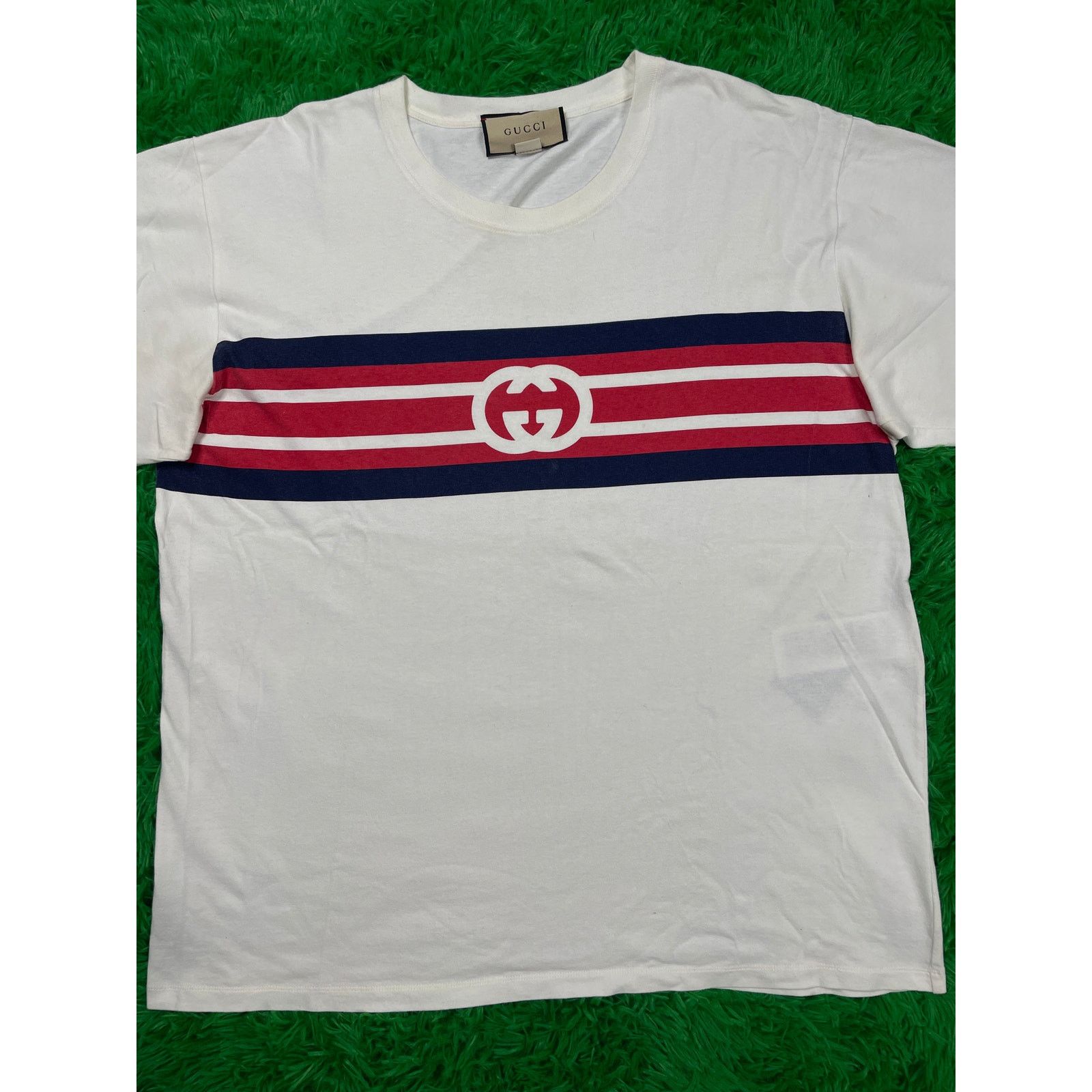 Gucci Gucci Stripe Logo Tee Cream Large Used Size US L / EU 52-54 / 3 - 1 Thumbnail