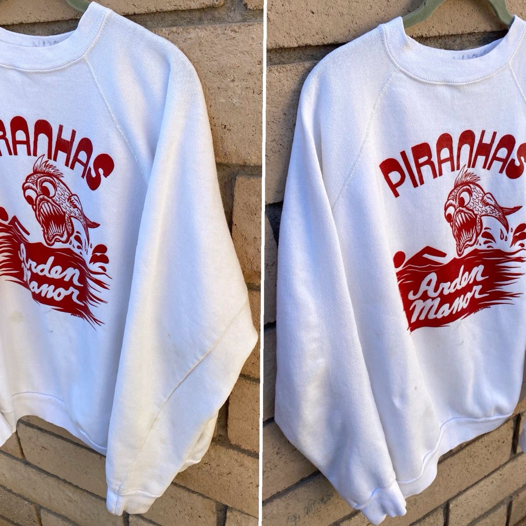 Vintage VINTAGE Piranhas Raglan Sweatshirt White XL Size US XL / EU 56 / 4 - 2 Thumbnail