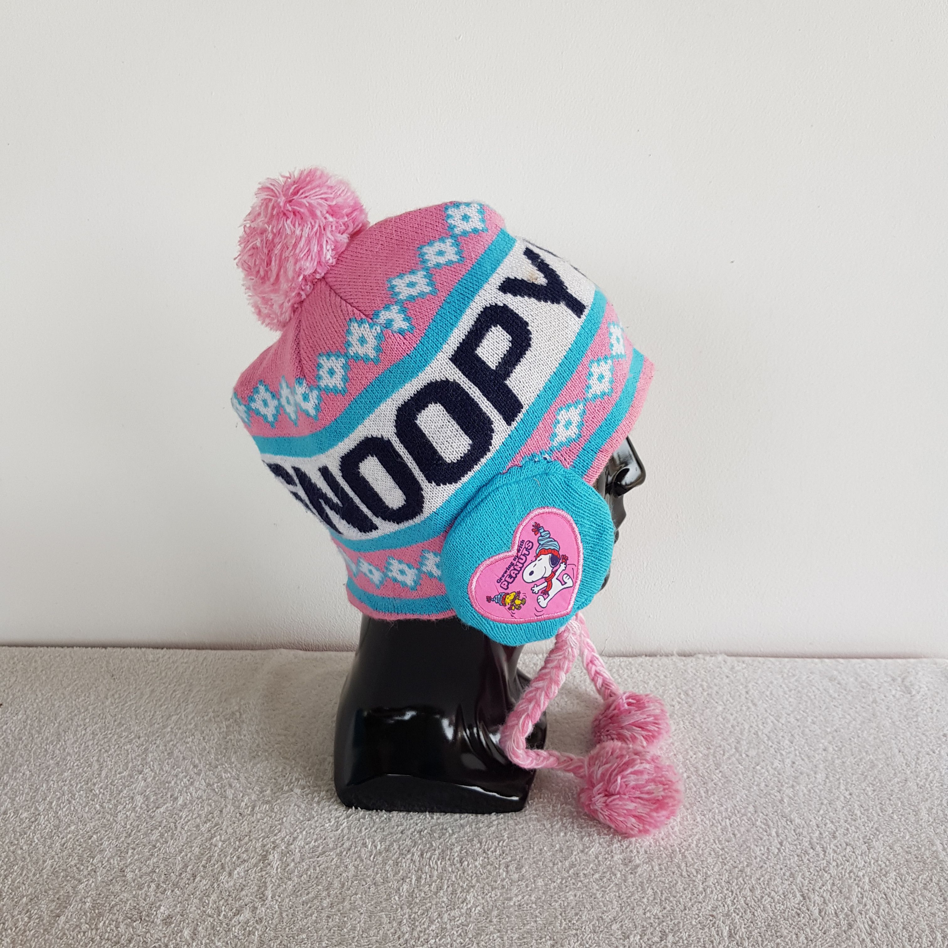 Peanuts Vintage Snoopy Earflap Beanie Funny Snow Cap Hats. Size ONE SIZE - 4 Thumbnail
