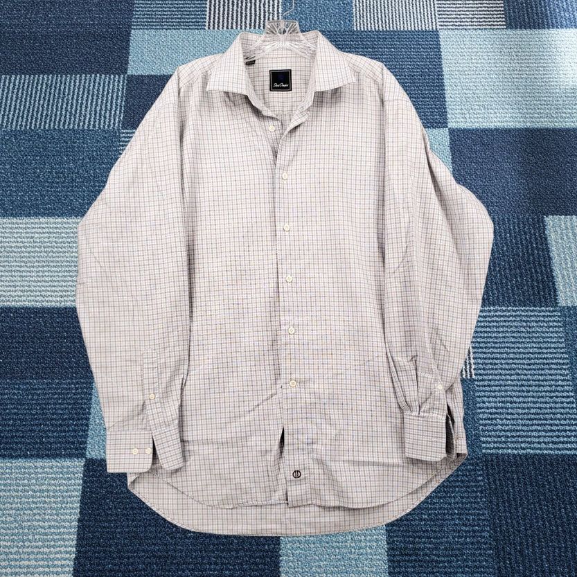 David Donahue David Donahue Dress Shirt Mens 17 34 36 Beige Button Up Long Sleeve Cotton Plaid Shirt Size 46R - 1 Thumbnail
