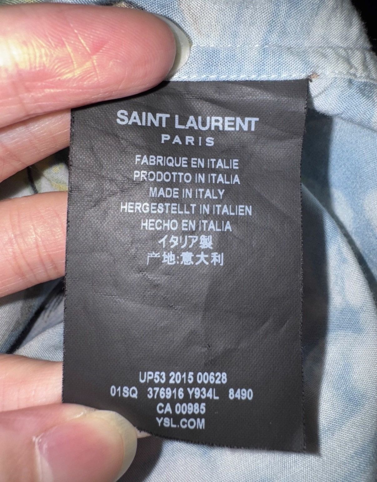 Saint Laurent Paris SLP 16SS Runway Viscose Sky Blue Palm Tree &Wave Print Shirt Size US M / EU 48-50 / 2 - 7 Thumbnail