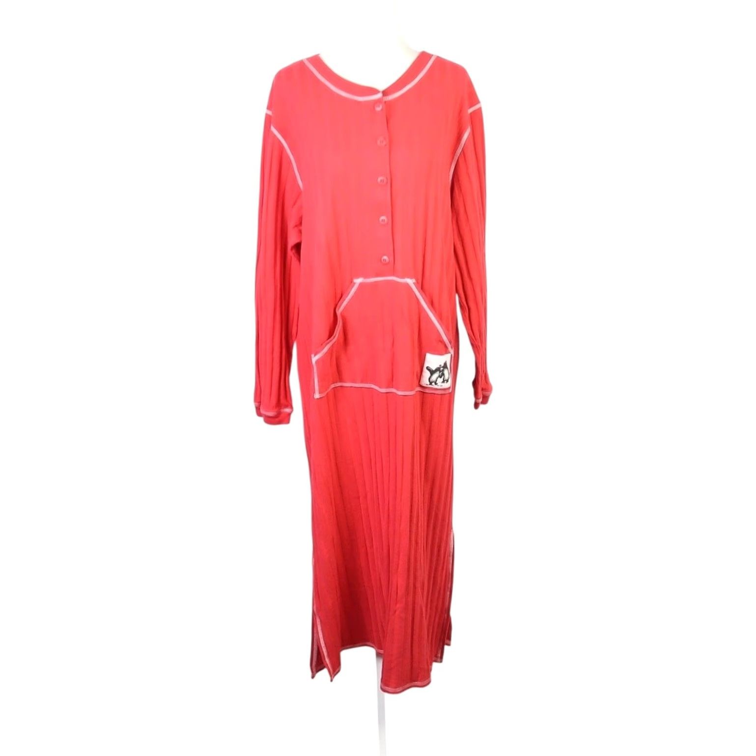 Vintage VINTAGE Body Drama Red Ribbed Knit Midi Night Dress Sleepwear Dress Long Sleeve L Womens Cotton Polyester Nightwear 46" Length Size L / US 10 / IT 46 - 2 Thumbnail