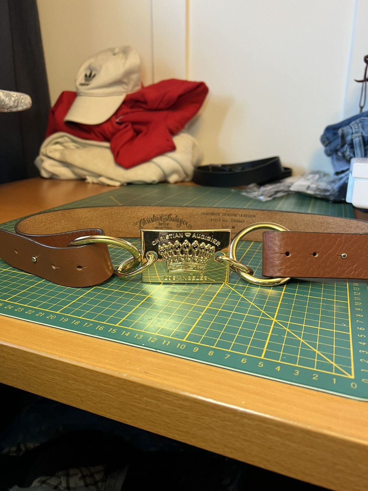 Christian Audigier Vintage Christian Audigier gold crown buckle leather belt Size ONE SIZE - 20 Thumbnail
