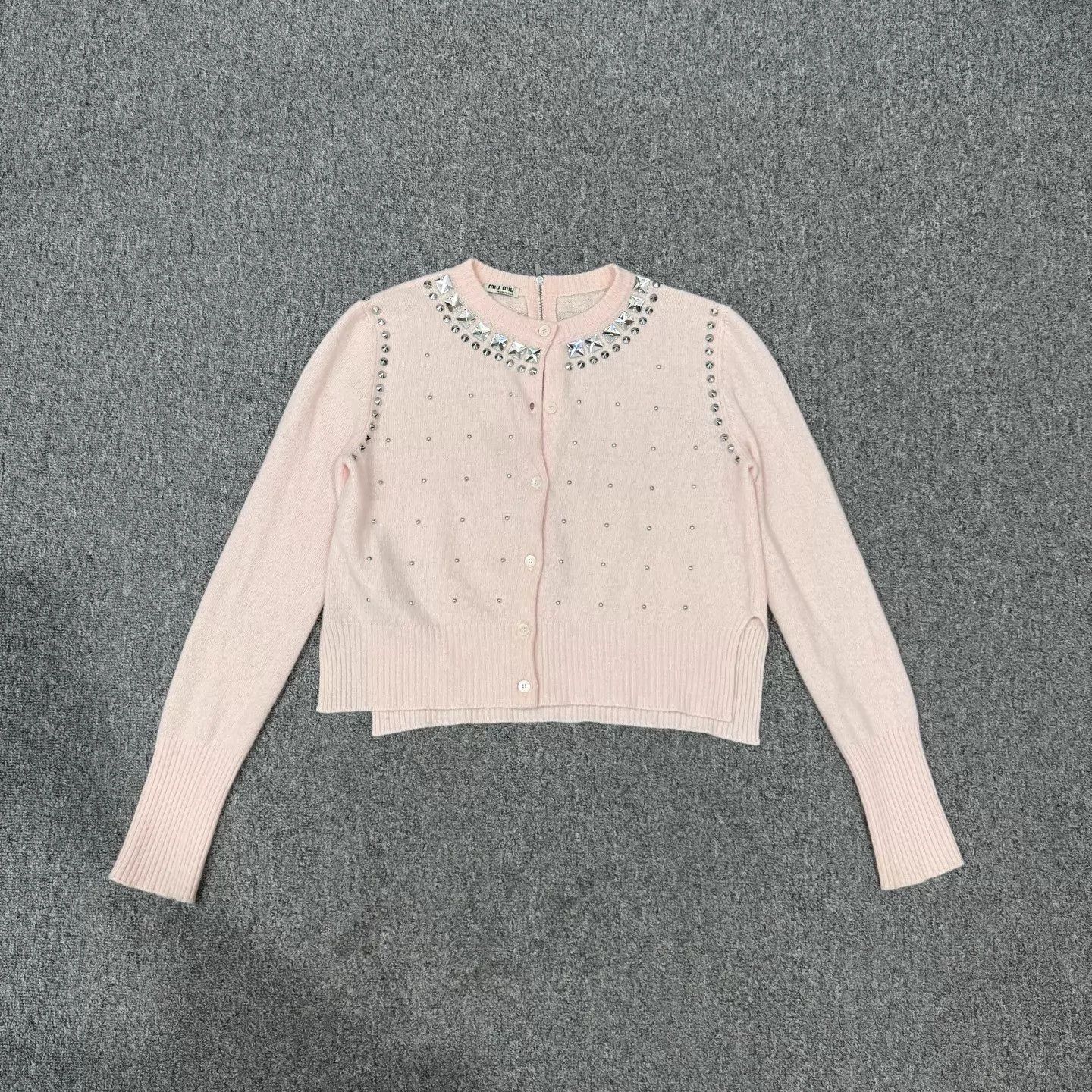Miu Miu MIU MIU Pink Crystal Studded Cashmere Knit Cardigan Size XS / US 0-2 / IT 36-38 - 1 Thumbnail