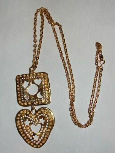 Designer 18ktGold Plated Cut Out Heart & Square Dangle Chain Necklace Size ONE SIZE - 3 Thumbnail