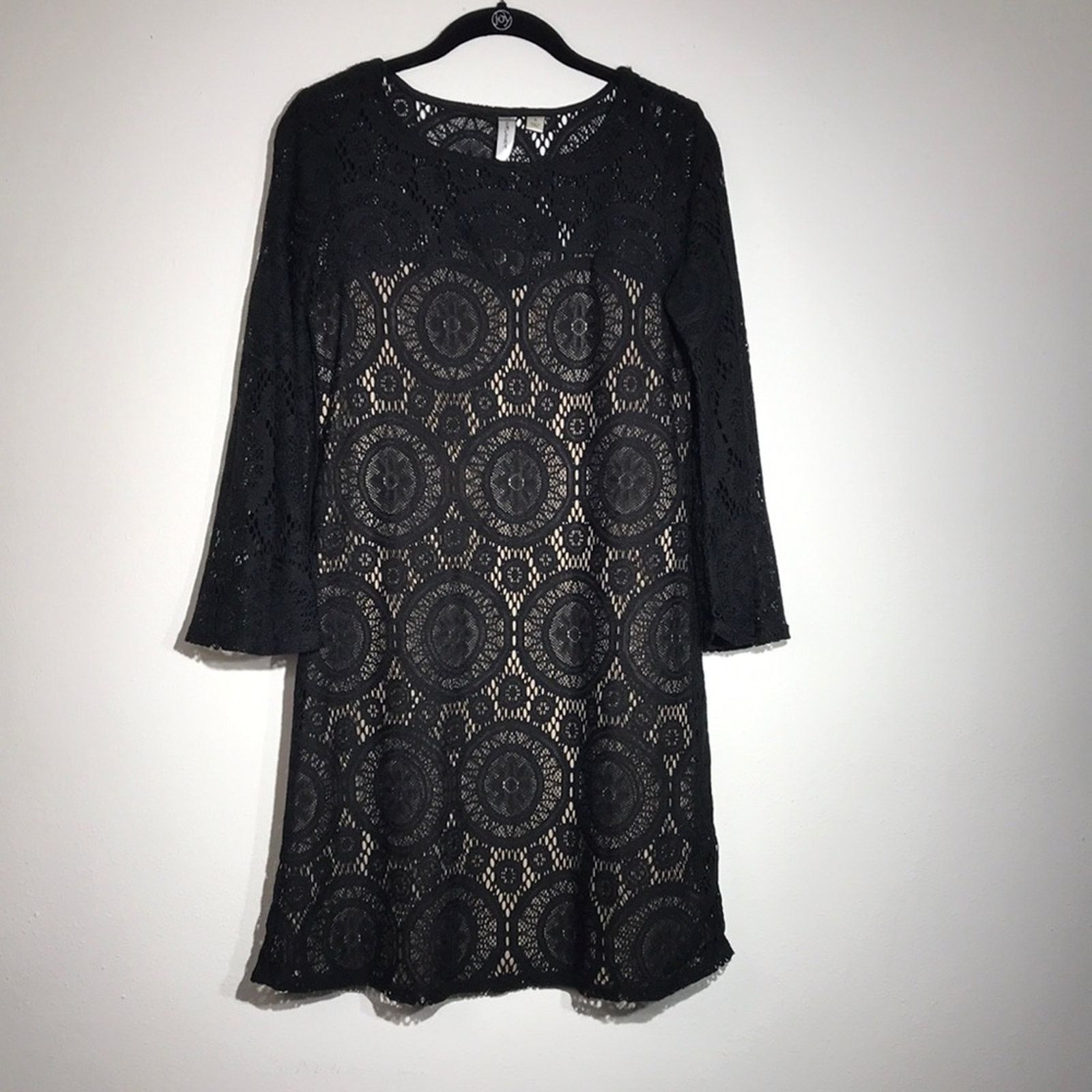 Other Tacera Black Lace Eyelet Dress Small Nude Lined Sheath Dress Size S / US 4 / IT 40 - 1 Thumbnail