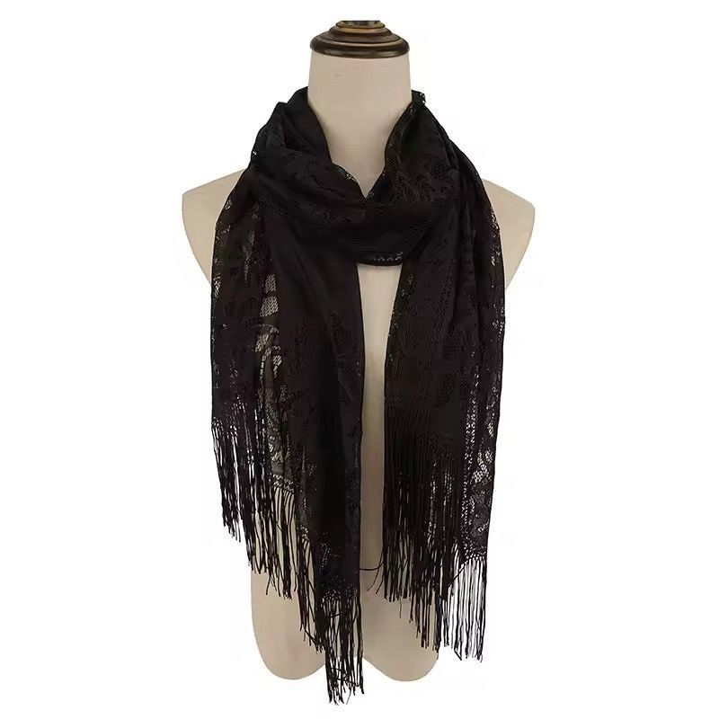 Japanese Brand FLORAL Lace Scarf Tassel Fringe Shawl Wrap Flower Headscarf Size ONE SIZE - 1 Thumbnail