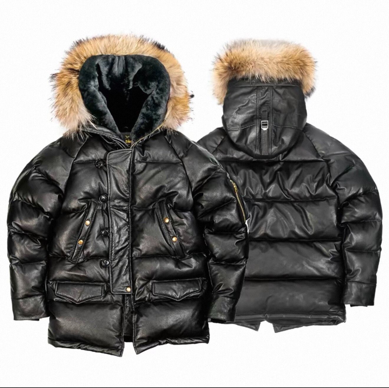 Simons REAL SIMONS Leather Down Jacket N3B Size US XL / EU 56 / 4 - 1 Thumbnail