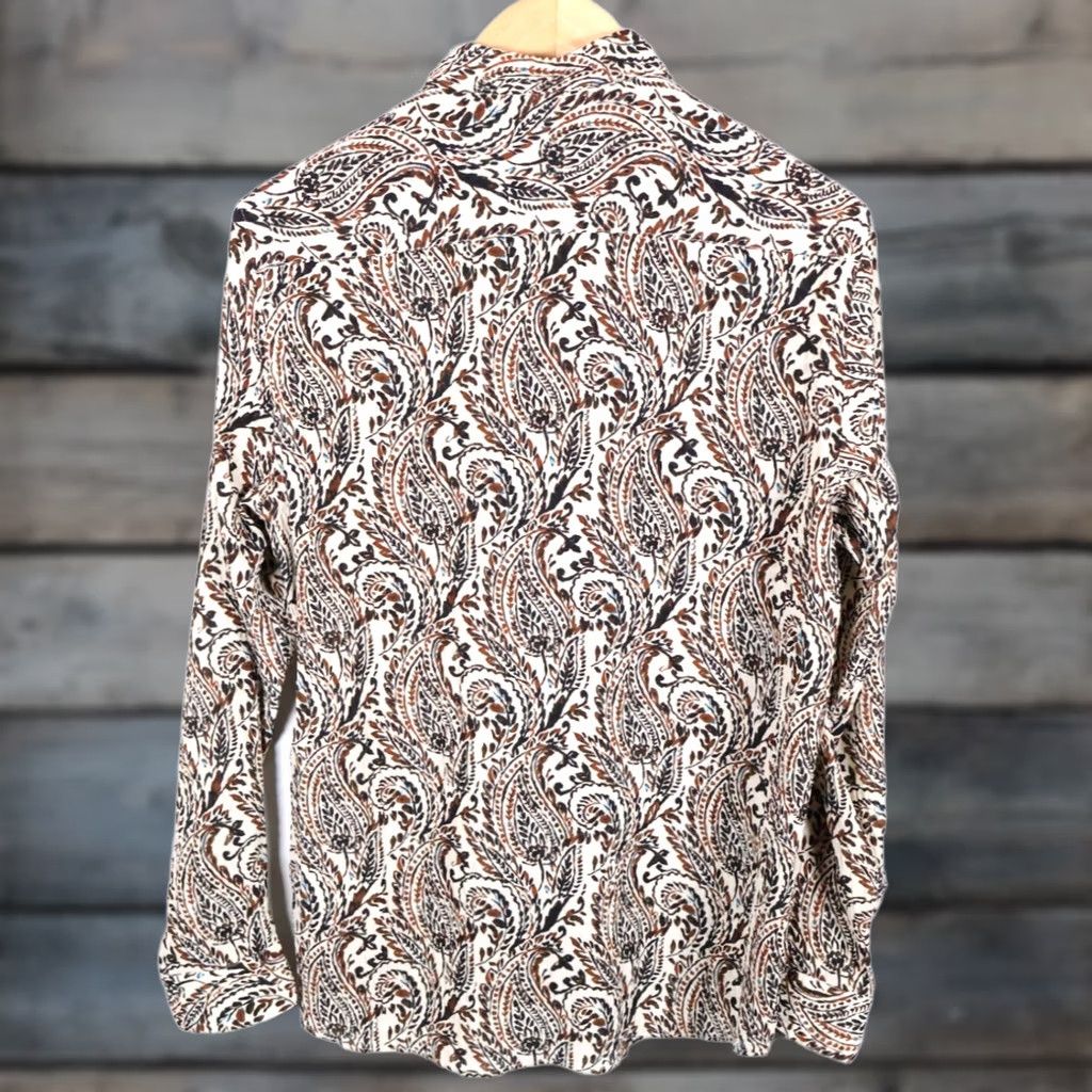 Zara VINTAGE Zara Paisley Shirt Mens Large White Brown Lightweight Crinkle Polyester Boho Size US L / EU 52-54 / 3 - 1 Thumbnail