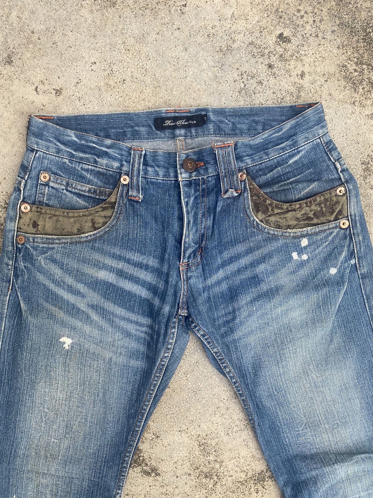 Japanese Brand Flare Jeans Root Three Distressed Fade Bootcut Size US 30 / EU 46 - 10 Thumbnail