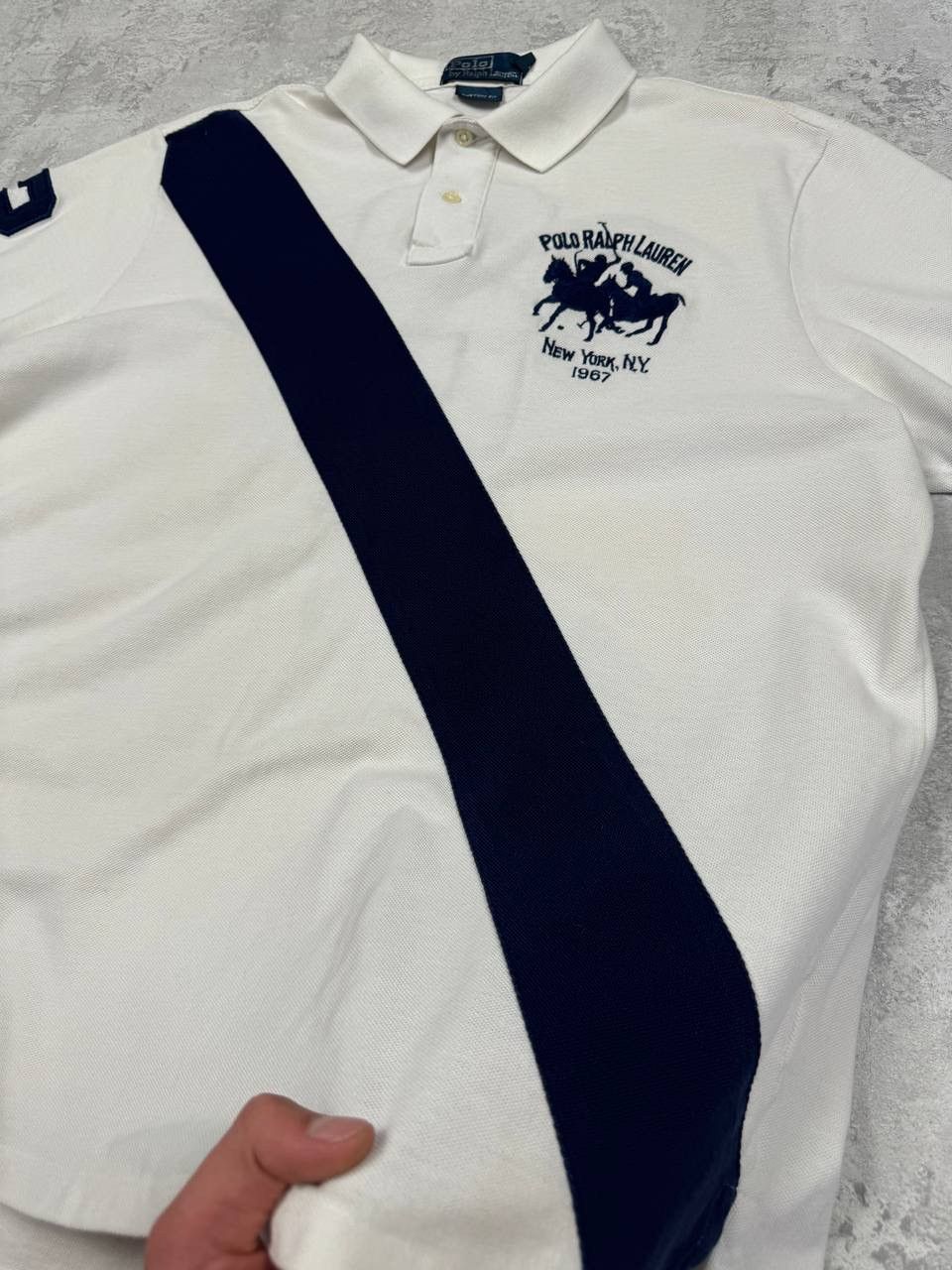 Polo Ralph Lauren Vintage Polo Ralph Lauren Number 2 Polo Stripe White Navy Size US XL / EU 56 / 4 - 6 Thumbnail