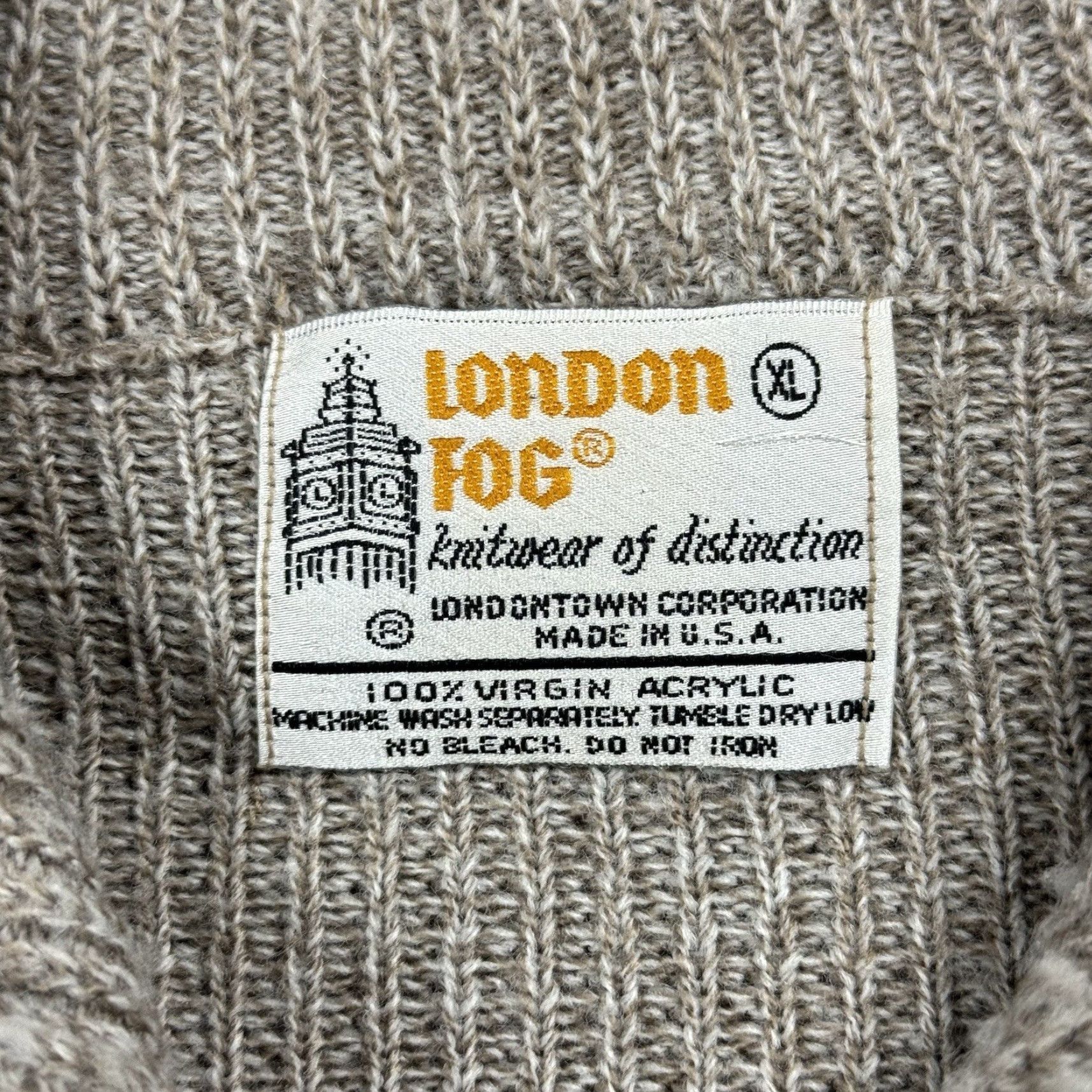London Fog VINTAGE London Fog Full Zip Cardigan Knit Mock Neck Beige Mens XL Knit Pullover Preppy 80s USA Men's Cardigan Size US XL / EU 56 / 4 - 3 Thumbnail