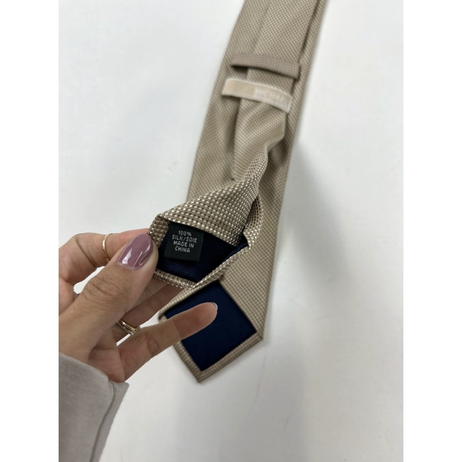 Michael Kors Michael Kors Tie Men’s Beige Silk 57.5”x 3 1/4” Polka Dot Wedding Business Mens Size ONE SIZE - 2 Thumbnail