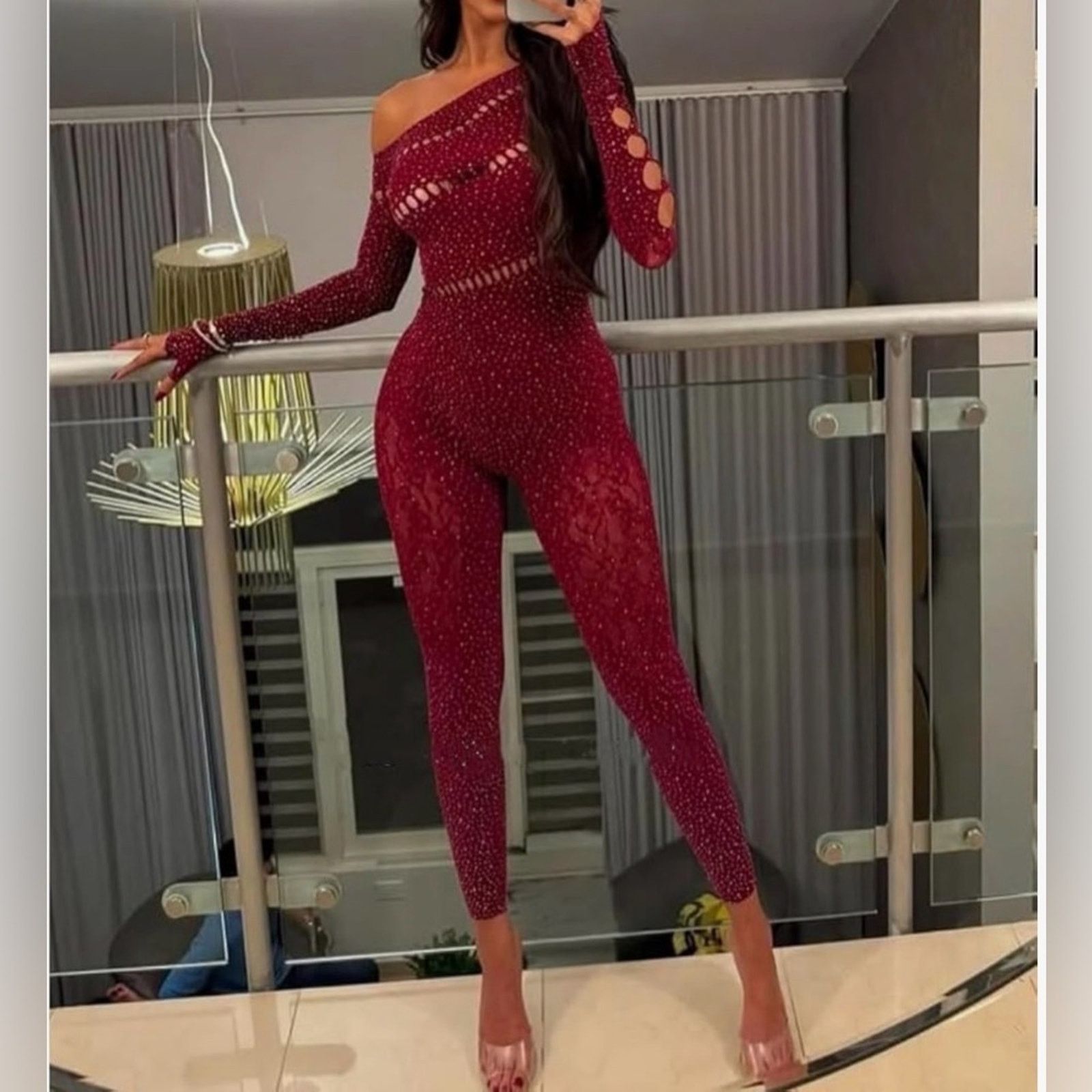 Other New Chic Off-Shoulder Burgundy Jumpsuit one size Size ONE SIZE - 2 Thumbnail