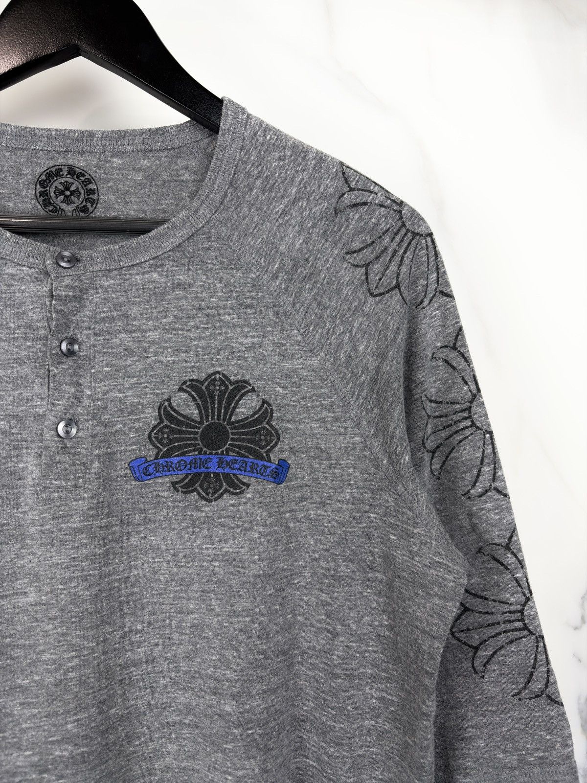 Chrome Hearts Chrome Hearts Vintage Plus Cross Button Henley Raglan Tshirt Size US L / EU 52-54 / 3 - 4 Thumbnail