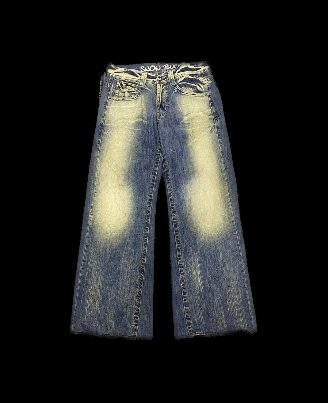 Beauty Beast × Japanese Brand × Le Grande Bleu (L.G.B.) Flare ☠️ Snow Buck Mud Wash Jeans Dirty Bootcut 90s Baggy Size US 32 / EU 48 - 1 Thumbnail