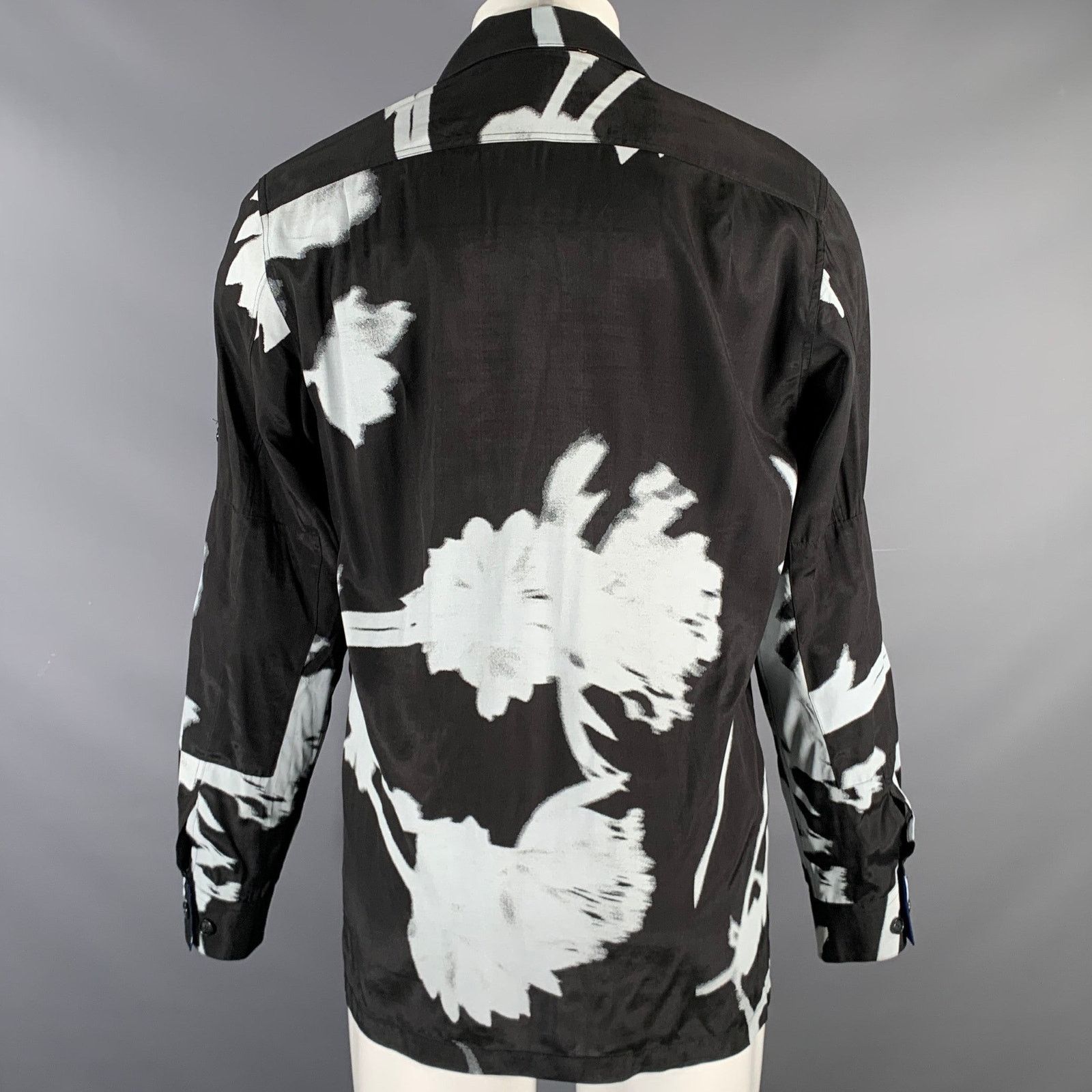 Size S Black White Print Viscose Patch Pockets Jacket