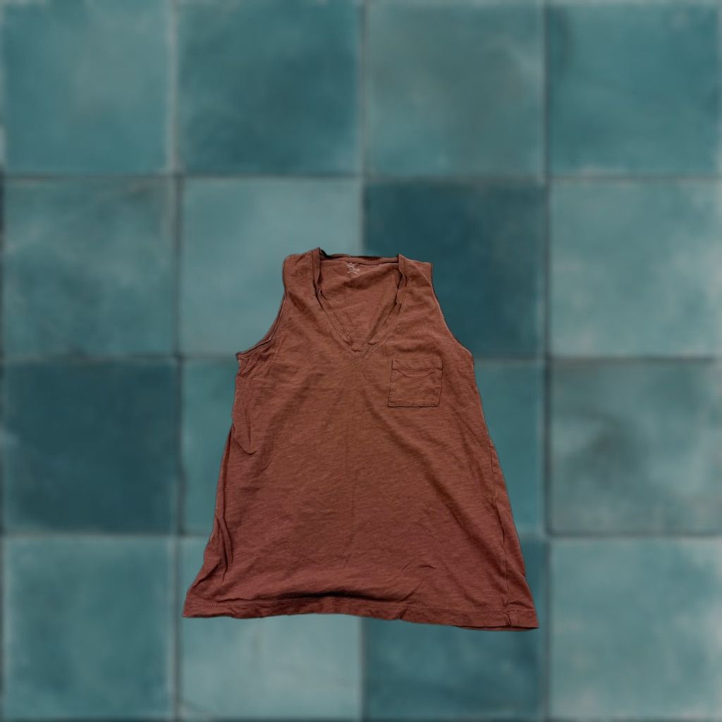 Madewell Madewell Shirt Womens XXS 2XS Rust Brown Slub V-Neck Pocket Sleeveless Tank Top Size XXS / US 00 / IT 34 - 1 Thumbnail