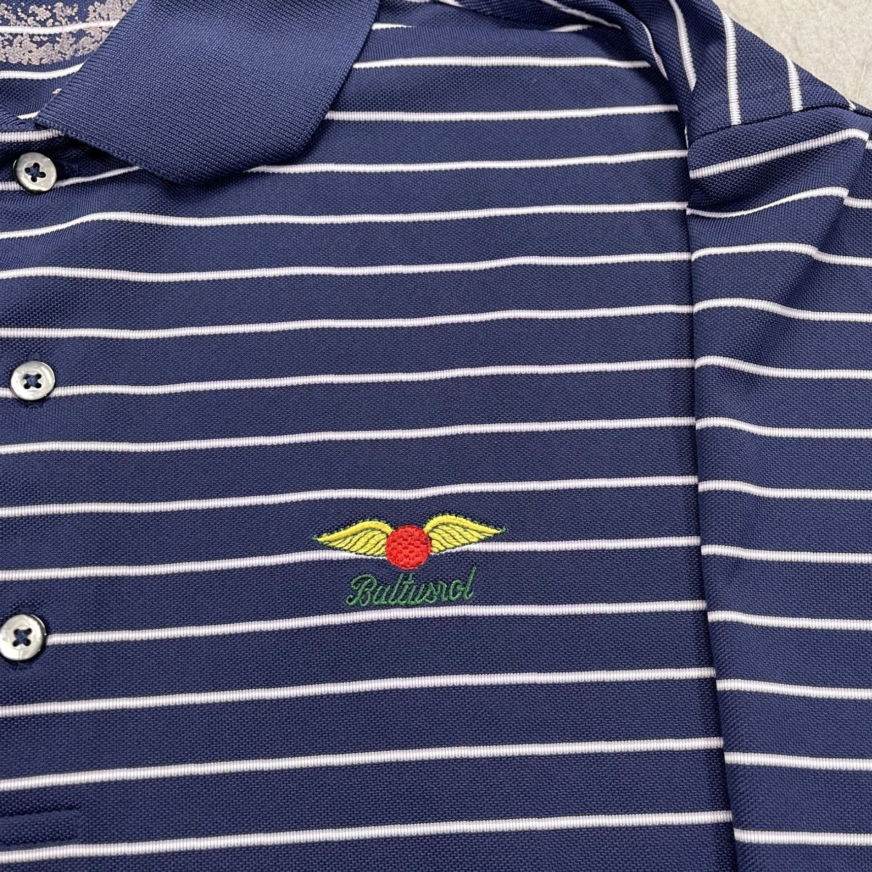 Vintage Donald Ross Baltusrol Polo Shirt Mens XL Blue Striped Logo Golf Performance Size US XL / EU 56 / 4 - 3 Thumbnail
