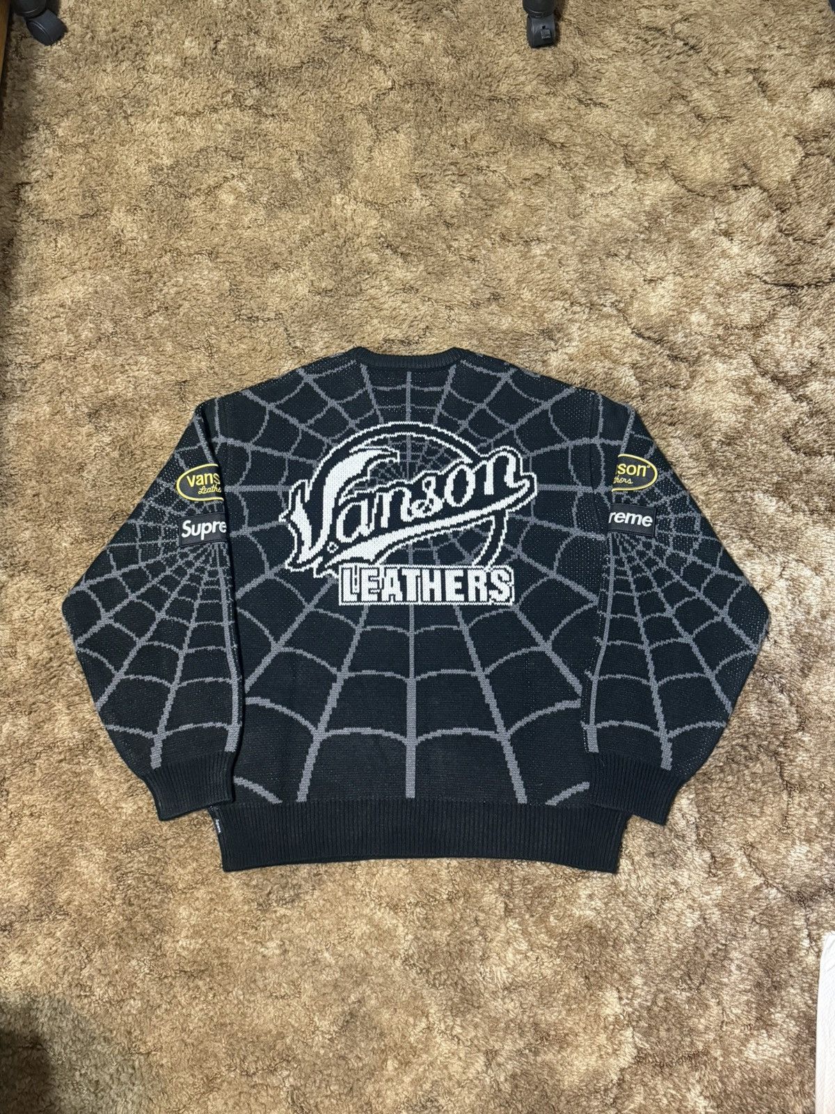 Supreme × Vanson Leathers Supreme/Vanson Leathers Spider-Man Sweater Black Brand New Size US M / EU 48-50 / 2 - 6 Thumbnail