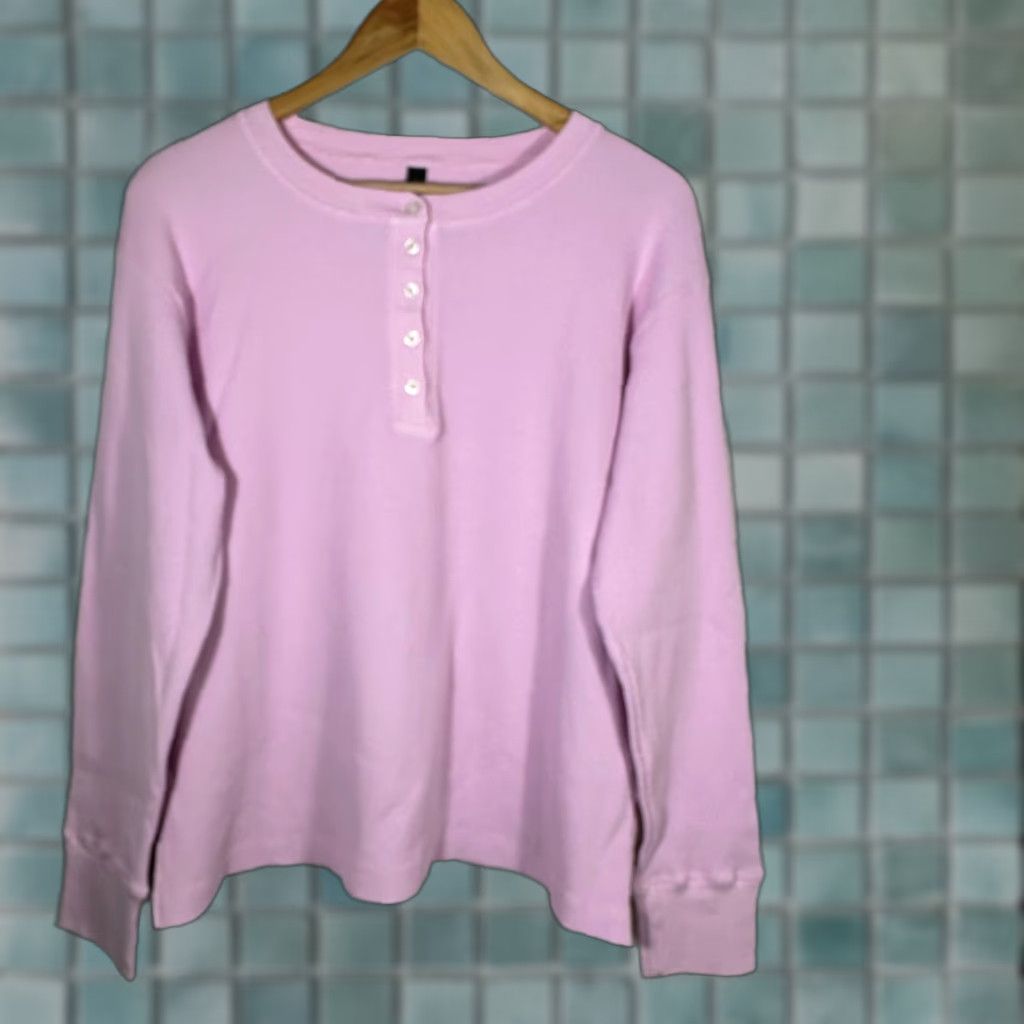Vintage American Giant Womens Pink Ribbed Henley Long Sleeve Top Cotton Blend Size M Size M / US 6-8 / IT 42-44 - 1 Thumbnail