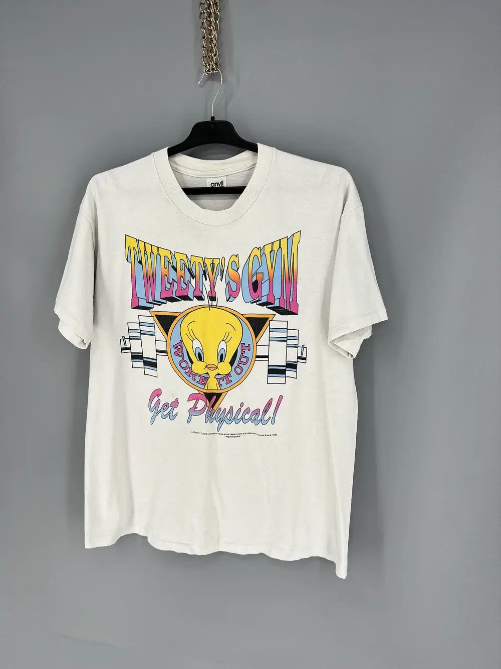 Warner Bros Vtg 1993 Tweety’s Gym Looney Tunes Workout Theme Mens TShirt Size US L / EU 52-54 / 3 - 3 Thumbnail