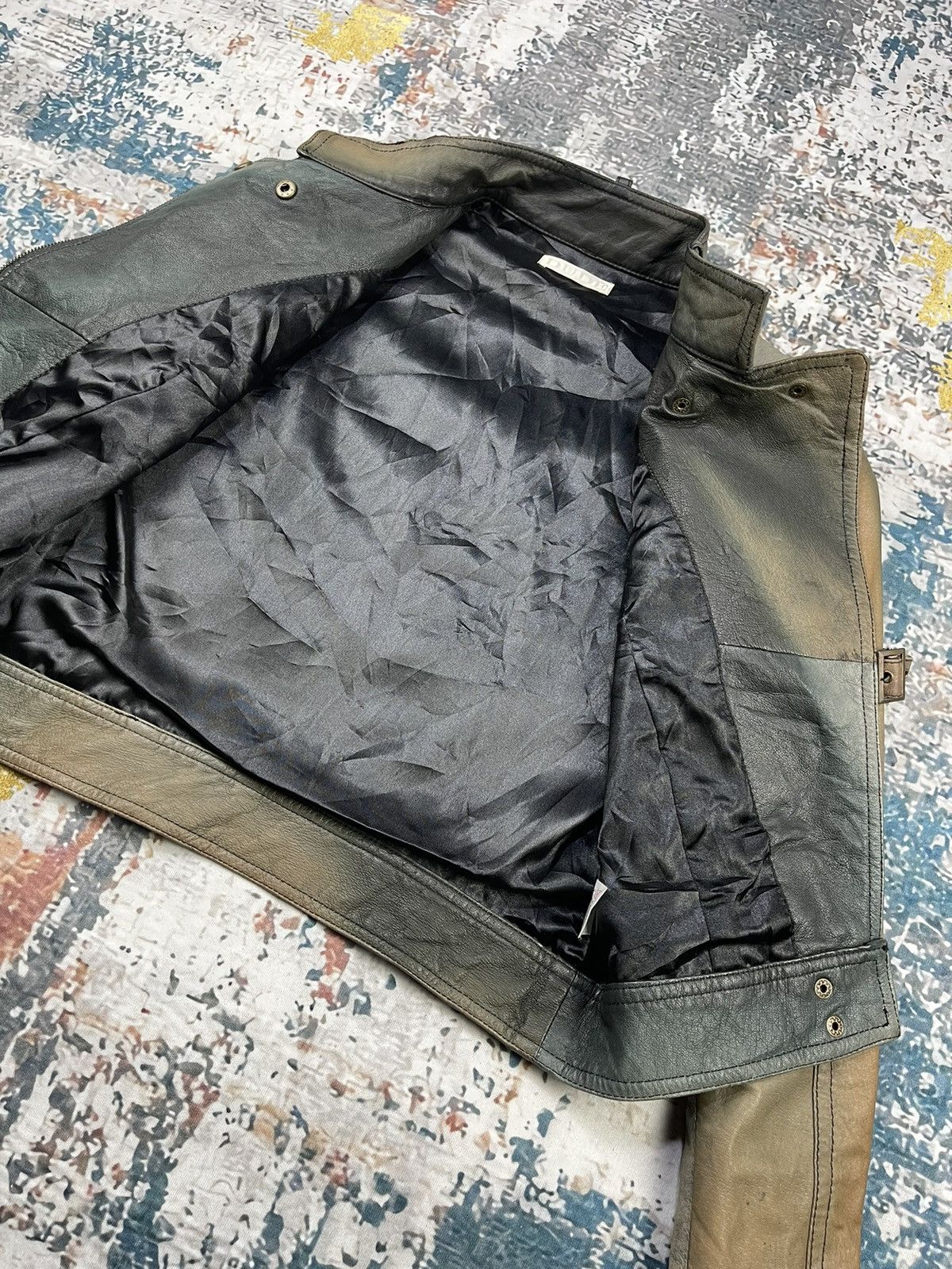 Hypebeast DUDE Cropped Multi Tone Distressed Leather Jacket Size S / US 4 / IT 40 - 9 Thumbnail
