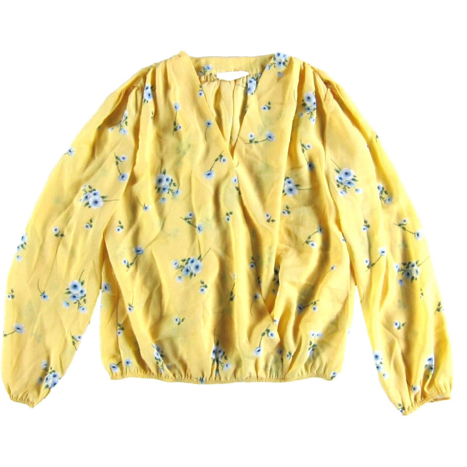 Vintage Elodie Yellow Blue Green Floral Long Sleeve V-Neck Wrap Blouse Medium Size M / US 6-8 / IT 42-44 - 2 Thumbnail
