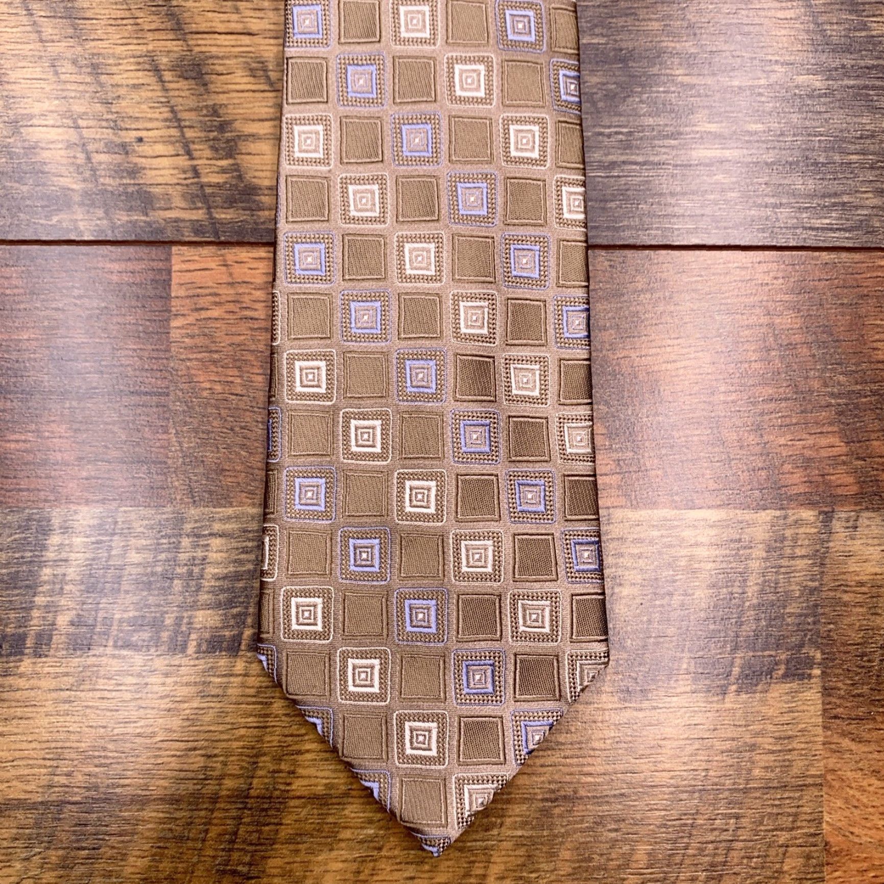 Joseph Abboud Joseph Abboud Silk Tie Geometric Tan Brown Squares Wedding Pointed 57"-60" One Size Men Stain Inside Lining Adjustable Logo New Sequentially Edited Size ONE SIZE - 3 Thumbnail