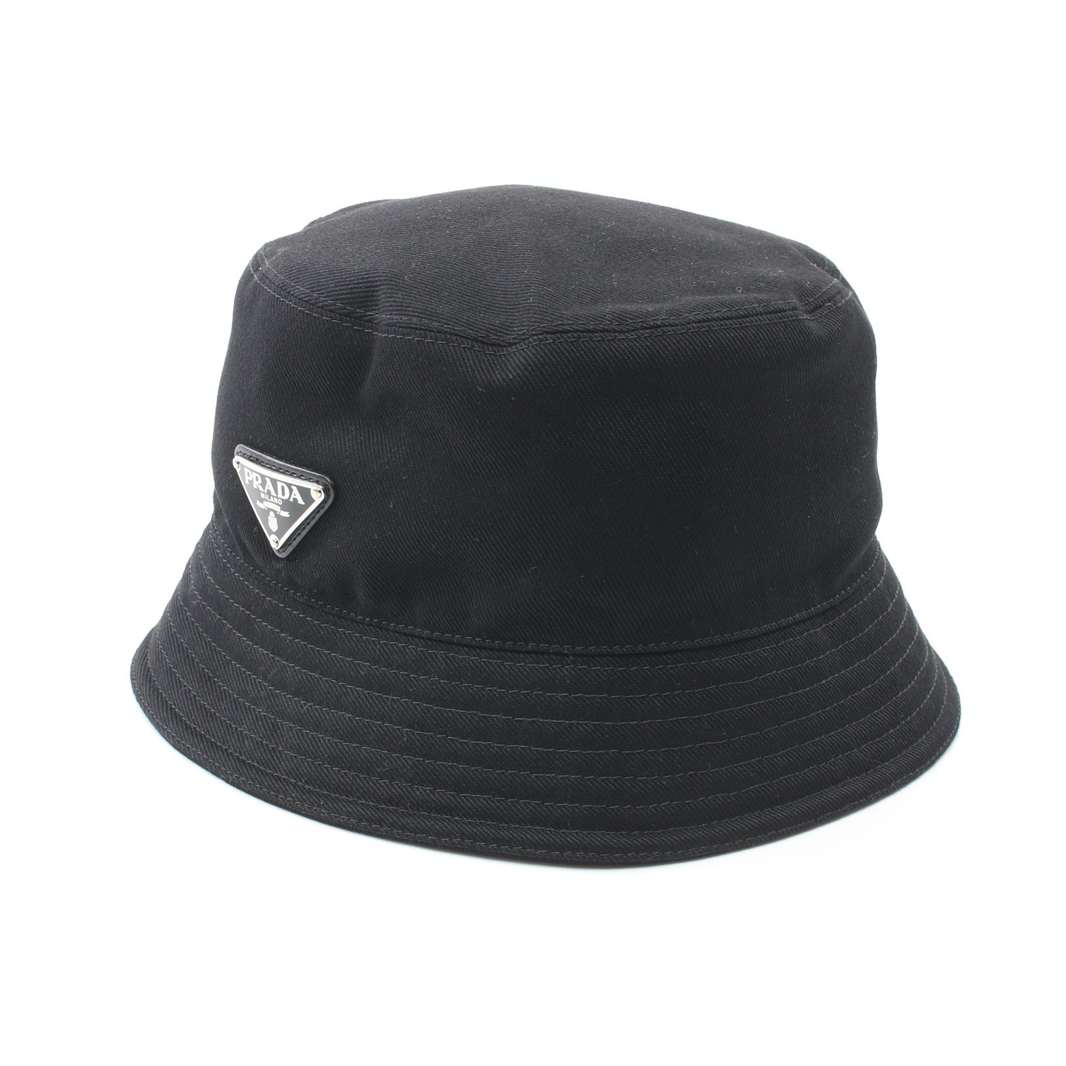 Prada Prada Triangle Logo Bucket Hat Cotton Black Size ONE SIZE - 1 Thumbnail