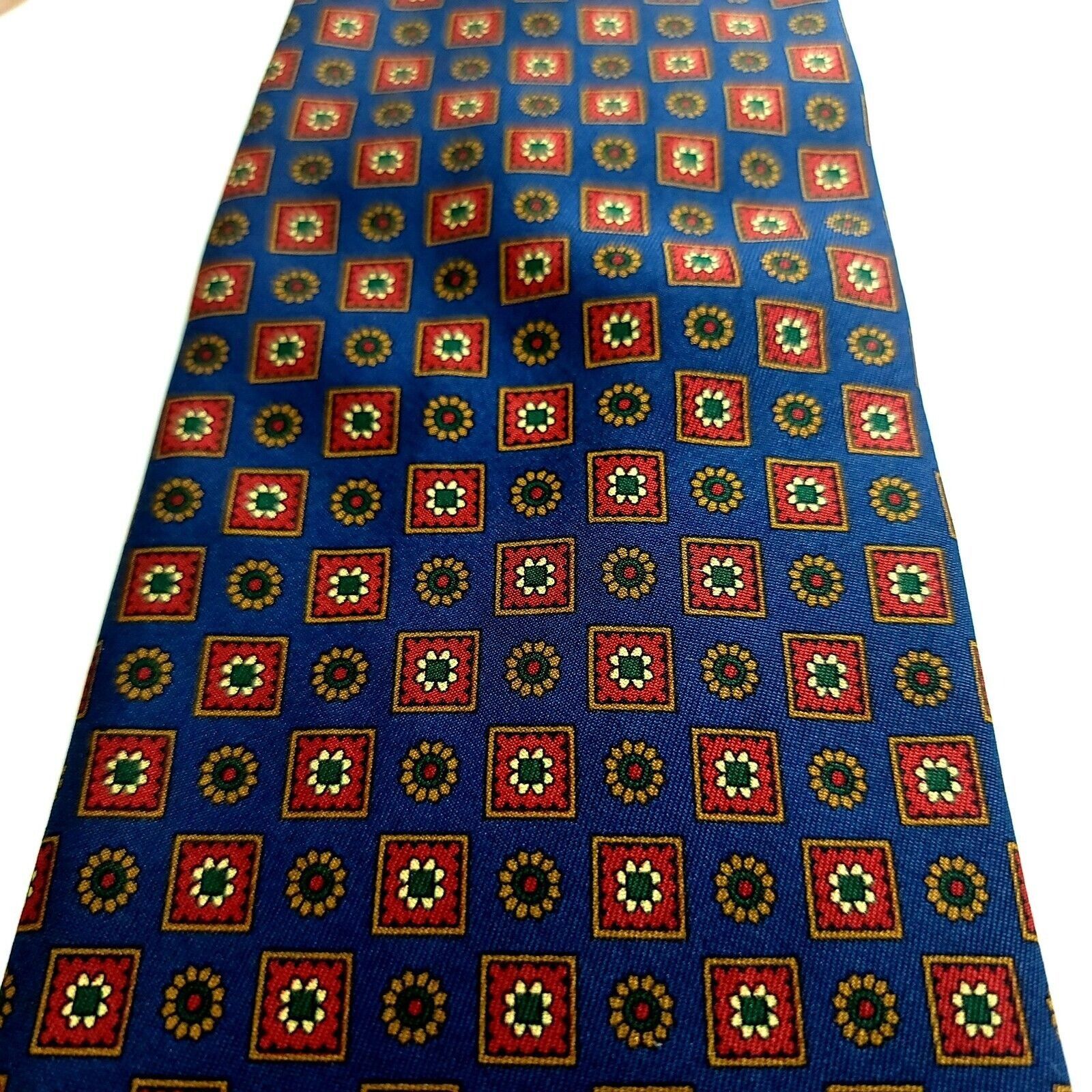 Lands' End Land's End Blue Red Floral Geometric Print Wide Silk Tie Size ONE SIZE - 2 Thumbnail