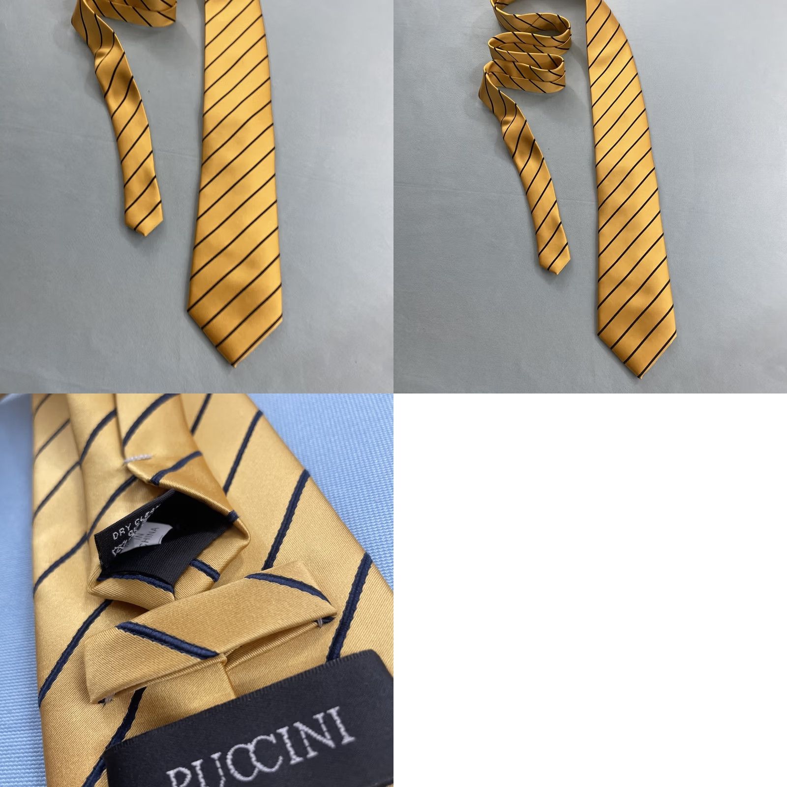Vintage VINTAGE Puccini Necktie, Tie, 90s, Handmade, Microfiber Repp, Yellow Striped Blue, 3.5x62, Vintage, Boxer Cap? Size ONE SIZE - 10 Thumbnail