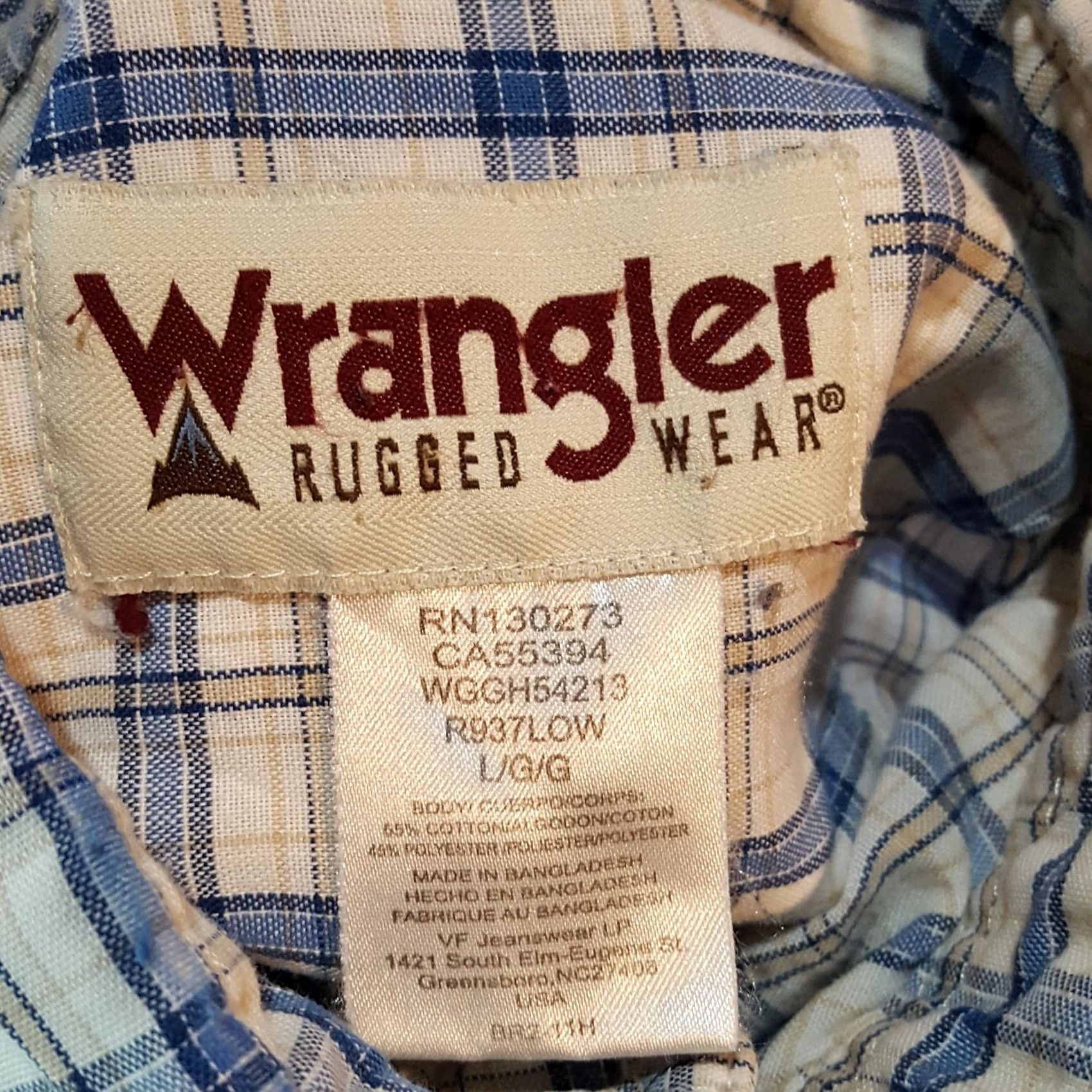Wrangler VINTAGE Wrangler Blue Plaid Distressed Long Sleeve Men's Large Button Up Collared Shirt Size US L / EU 52-54 / 3 - 7 Thumbnail