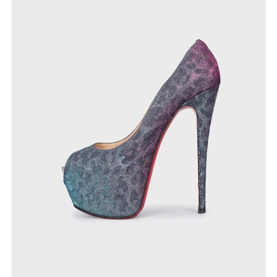 Christian Louboutin Silver Glitter Open Toe Heels - EU 40
